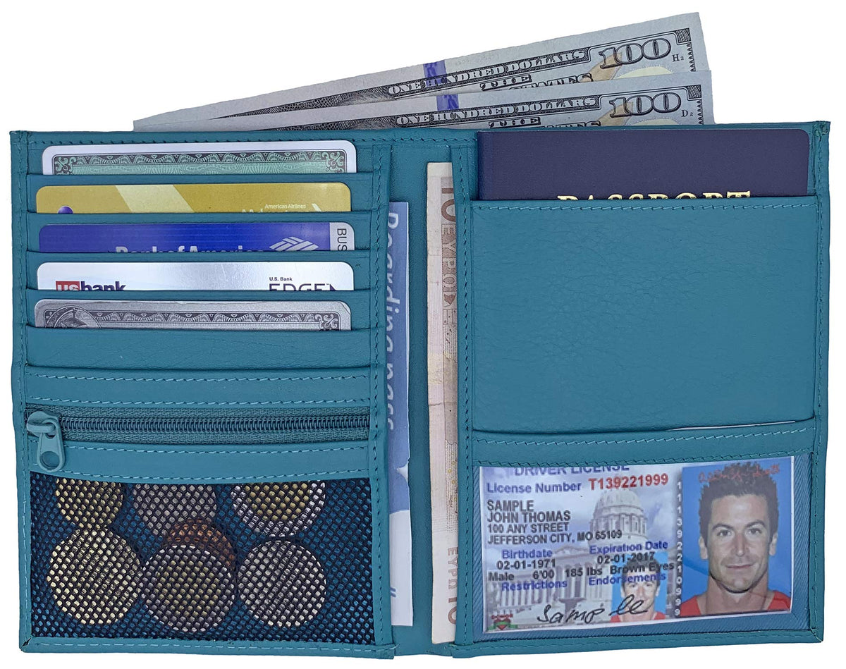 Teal RFID Genuine Leather Passport Wallet
