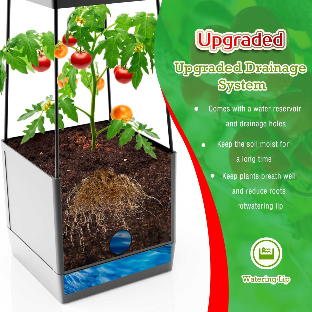 Raised Garden Bed Planter Boxes & Trellis, vanpein Tomato Cage & Planter Pot Outdoor 59" Plant Support with Self Watering for Climbing Vegetable Flowers Vines Plants, Gray