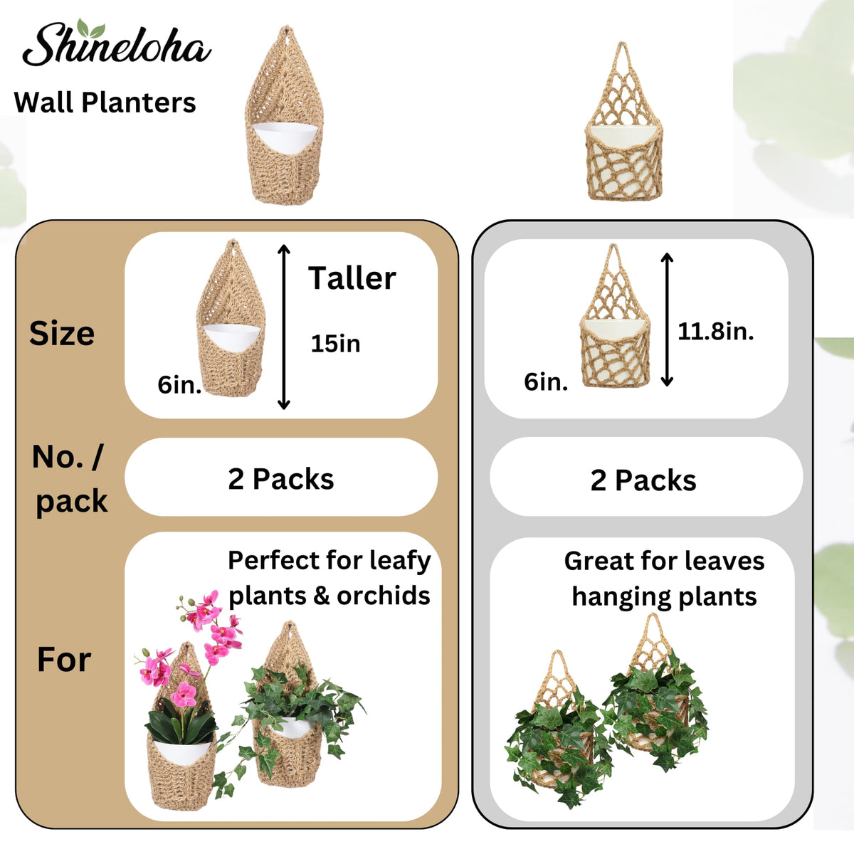 Shineloha 2 Pack 6-inch Hanging Planters for Indoor Plants, Macrame Wall Plant Hanger | Wall Plant Holder, Wall Planters for Indoor Plants (2 Pack, for up to 6 inch Pot)