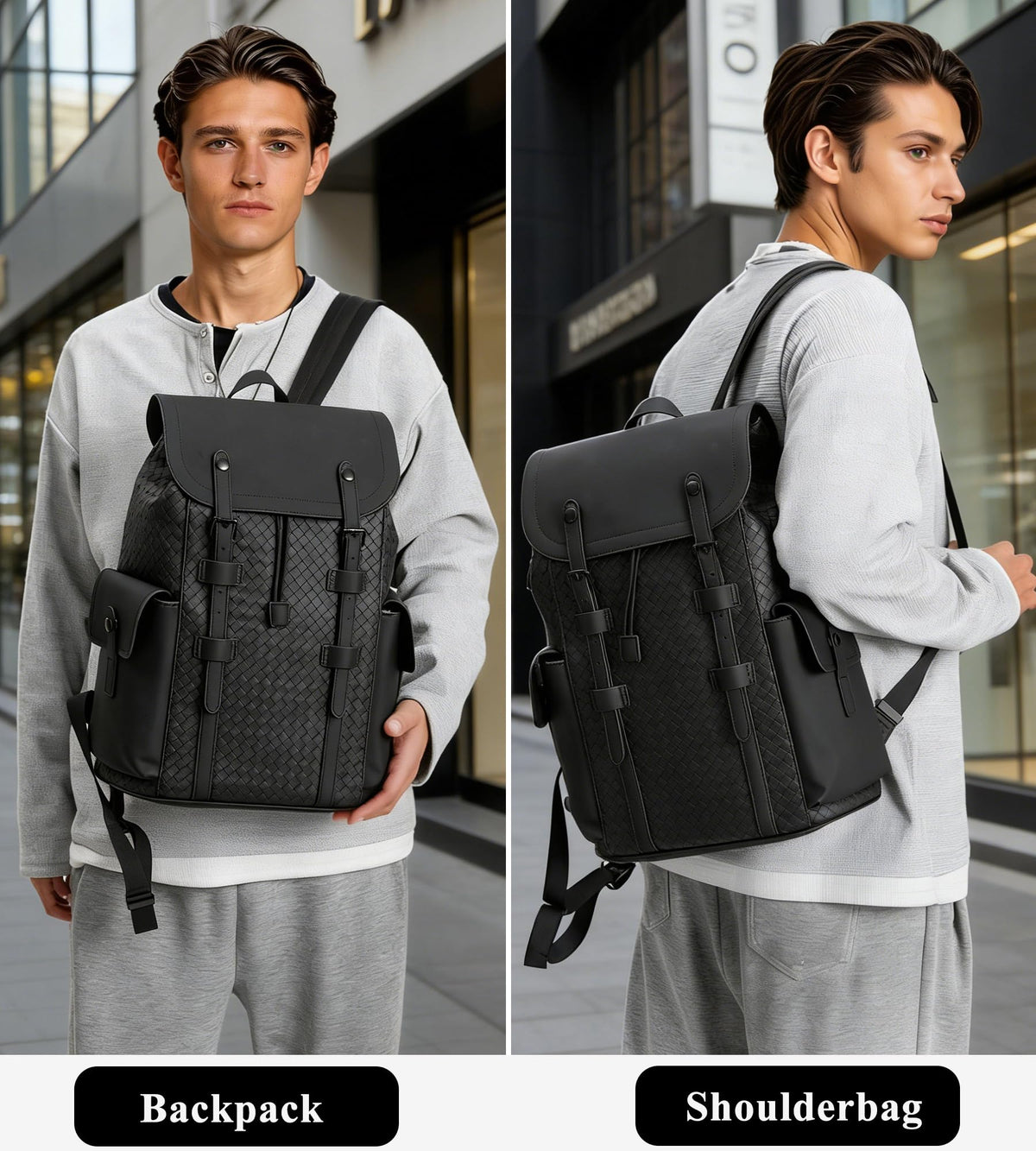 KingTo Laptop Backpack for Men Luxury Anti-Theft Travel Backpack Casual Business Waterproofing Computer Bag (A-woven black-1)