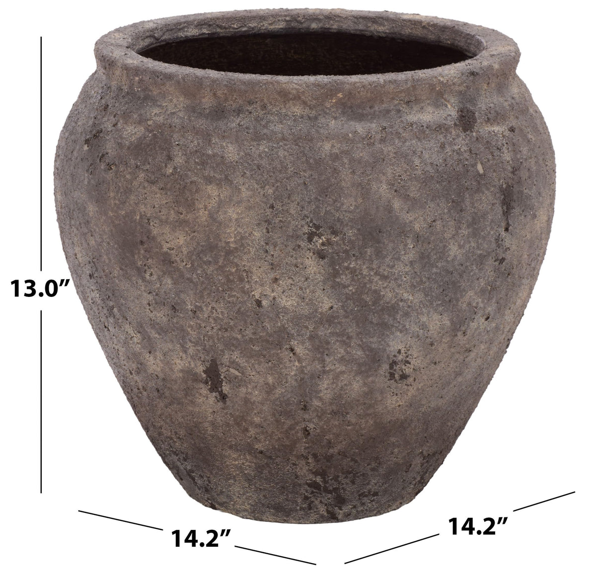 SAFAVIEH Outdoor - Ramsey Planter Pot with Drainage - Antique Brown Ficonstone Cement - Weather Resistant - Ideal for Patio, Garden, Backyard, 14.2" Wx 14.2" D x 13" H (PAT1553A)