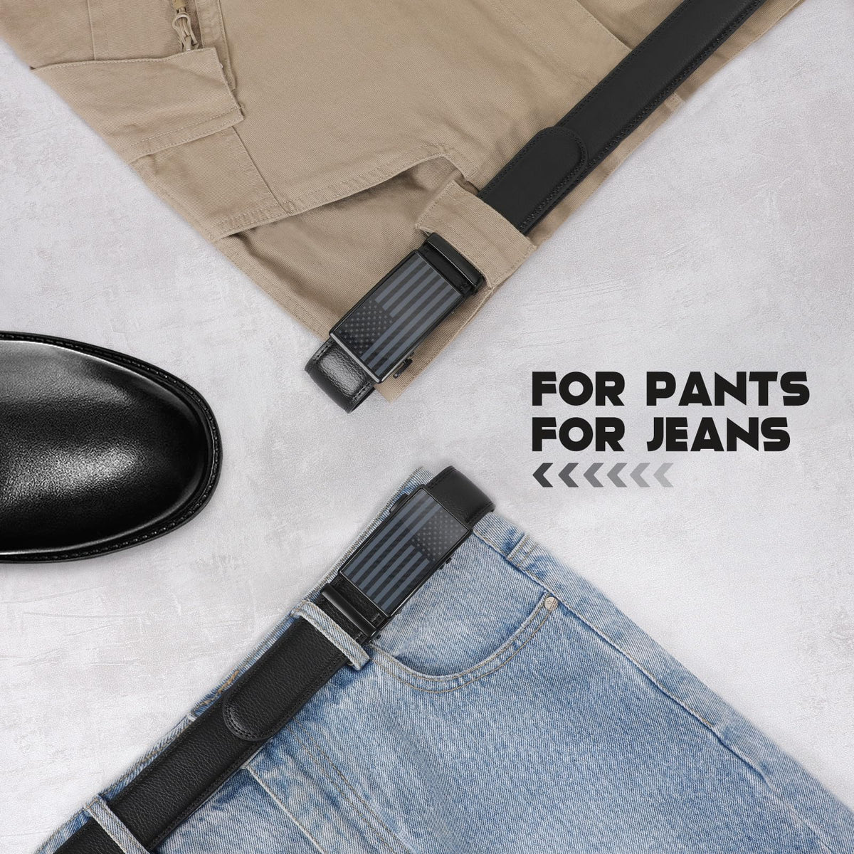SANSTHS Mens Leather Belts Ratchet Black Dress Belt for Men with Automatic Slide Buckle Everyday Jeans Gift Belt for Him