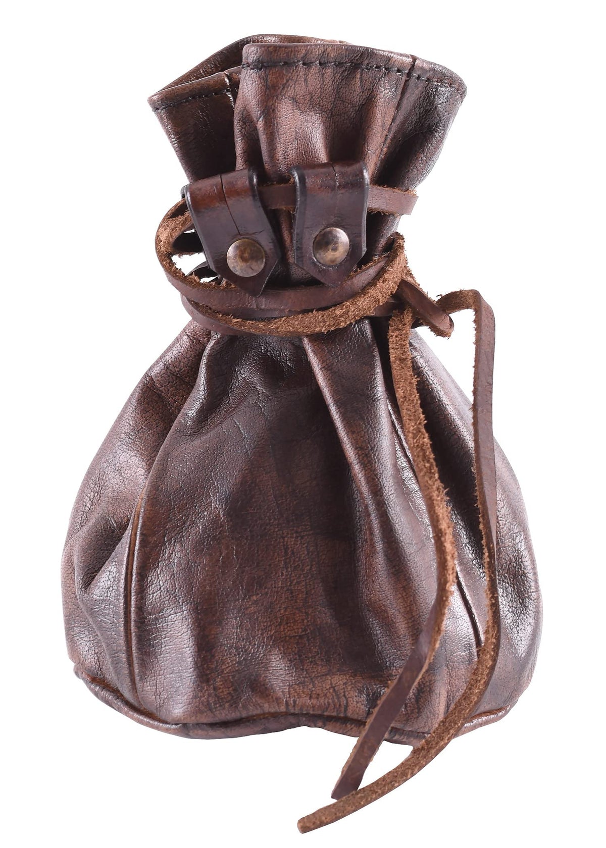 Battle-Merchant Large Leather Drawstring Pouch – Medieval Coin & Dice Bag, Brown Genuine Leather Belt Pouch for LARP, Renaissance Costume & Everyday Carry