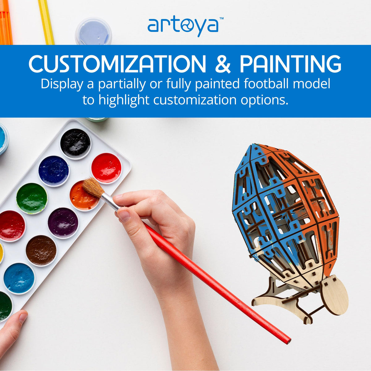 Artoya American Football Ball – 3D Puzzles for Adults, 3D Wooden Puzzles for Adults, Puzzle Football Model Kit, Arts and Crafts, Hobbies for Women, Model Building Kits, DIY Wooden Kit (Plain)