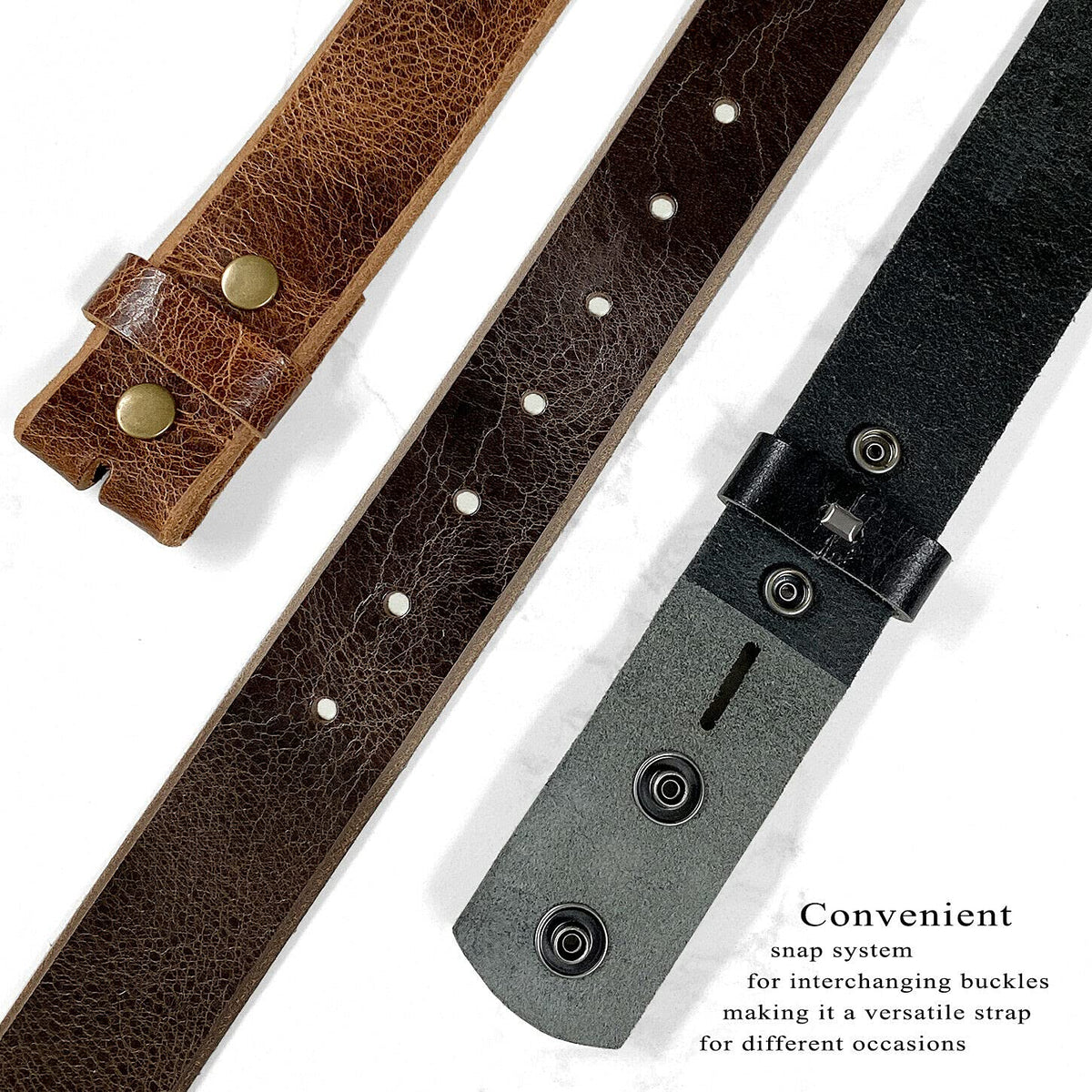 BS304 Genuine Full Grain Vintage Leather Belt Strap with Snaps on 1-1/2"(38mm) wide (Tan, 34)