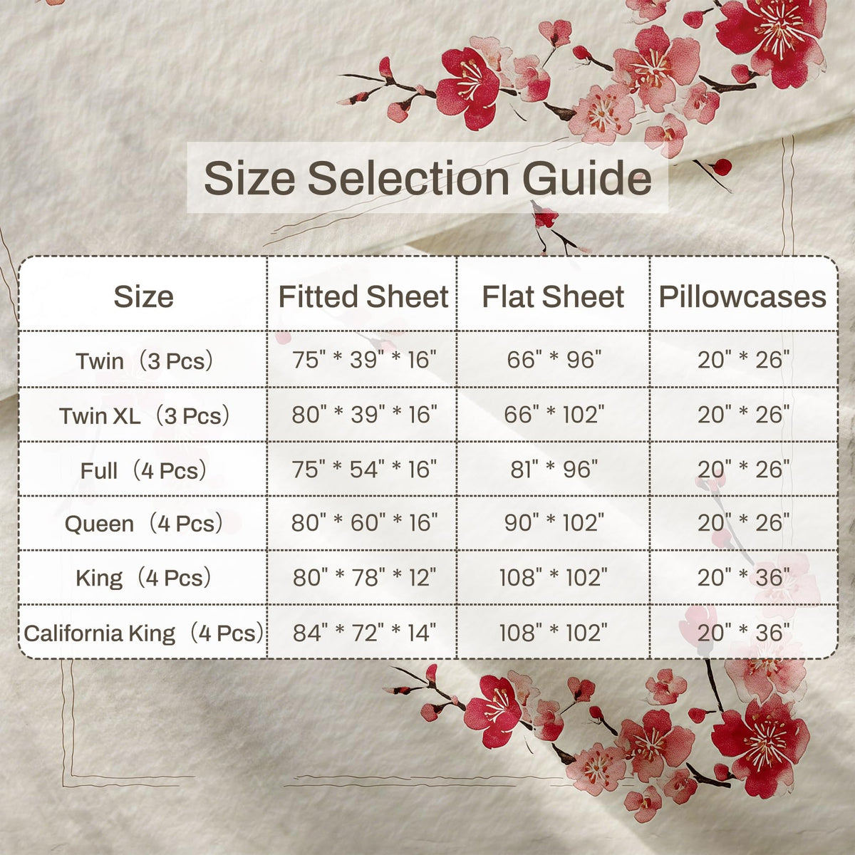 Cherry Blossom Full Sheet Set Japanese Red Flower Flat Fitted Sheet Sets