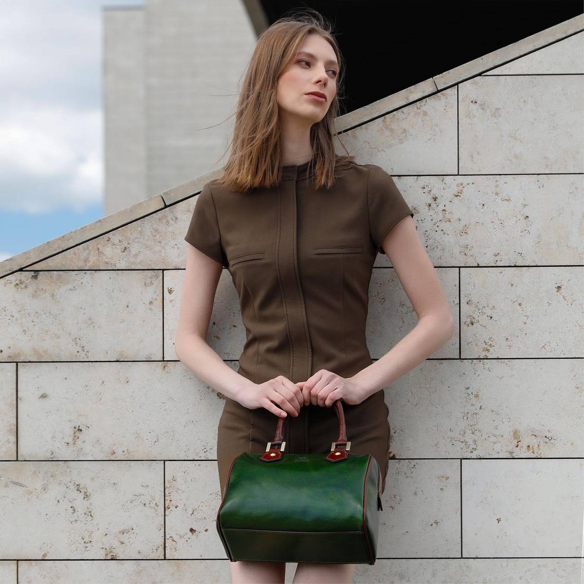 Time Resistance Leather Handbag - Full-Grain Leather Purse for Women - Top Handle Bag - Tote Bag (Green)