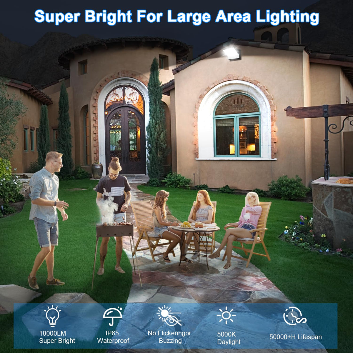 ledmo 150W LED 360° Rotatable Flood Lights, Outdoor Adjustable Head Exterior Lighting Fixture, 5000K Waterporof Commercial Security Wall Pack for Yard, Garage, Barn, House, 4 Pack