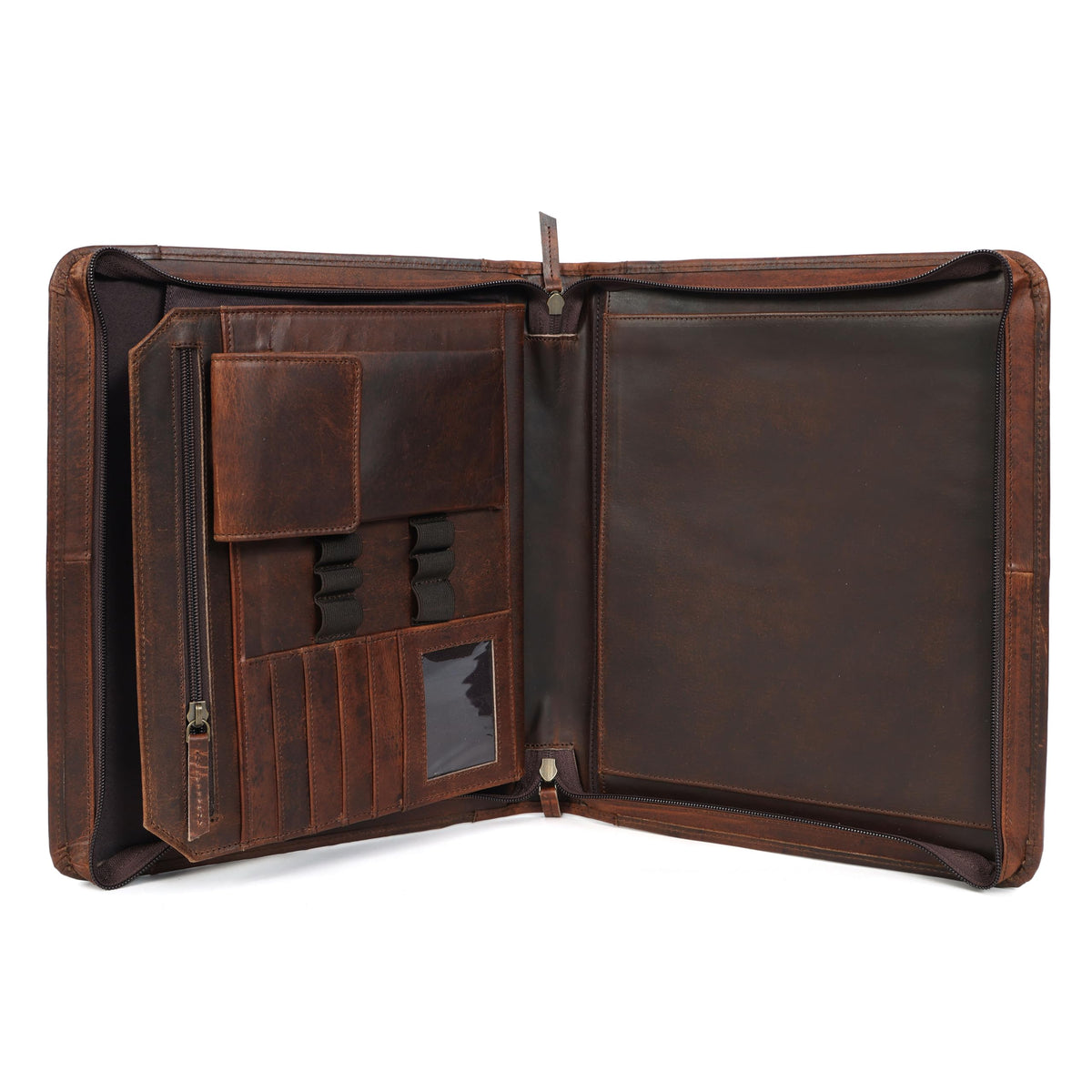 Leather Portfolio for Men, Portfolio Organizer with Zipper for Men Women, Leather Padfolios Business Resume Legal Pad Notebook Binder for A4/Pad (Brown)