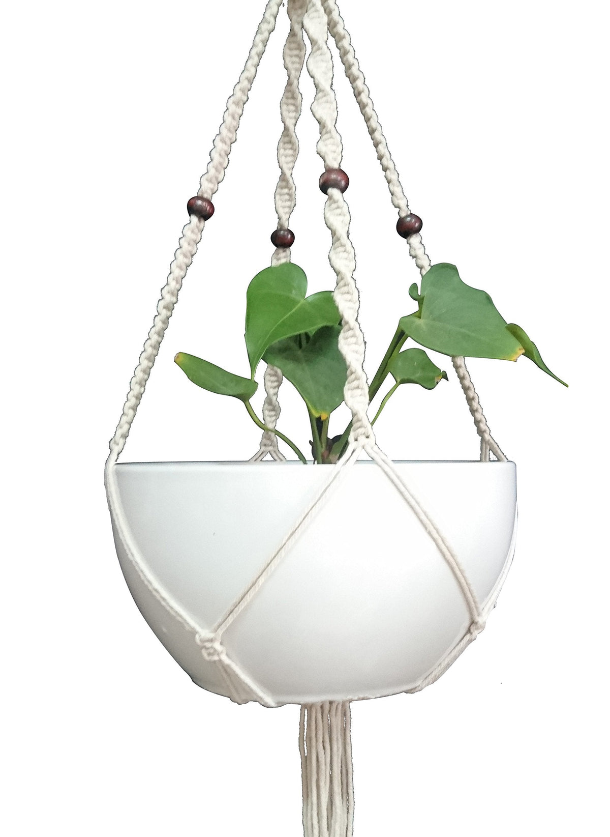 1 PCS Macrame Plant Hanger & Holder, Hanging Planter 4 Legs Double Deck for 8 inch to 10 inch Two Pots Indoor Outdoor Hanging Planter Hemp Rope 67 Inch with Metal Ring (Cotton)