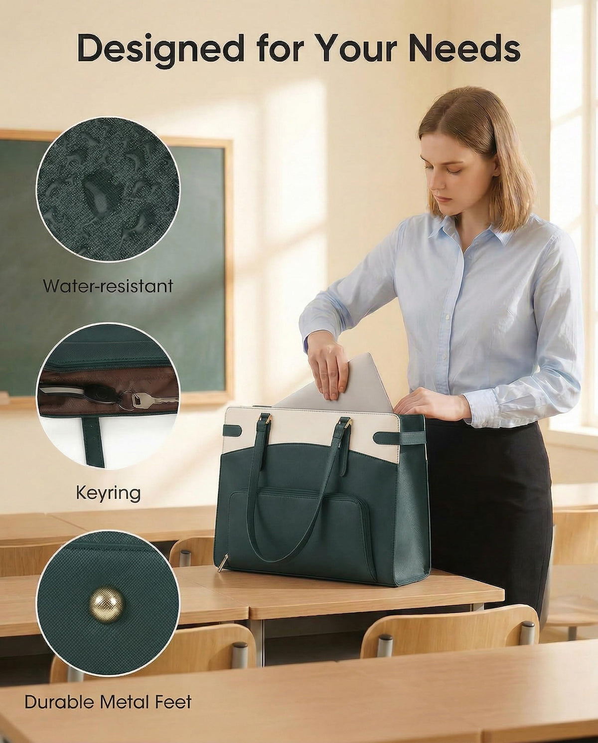 RAINSMORE 2-in-1 Laptop Bag with Insulated Lunch Compartment for Women 15.6 Inch PU Leather Work Tote for Teachers Nurses, Professional Water-Resistant Business Briefcase for Office & Travel