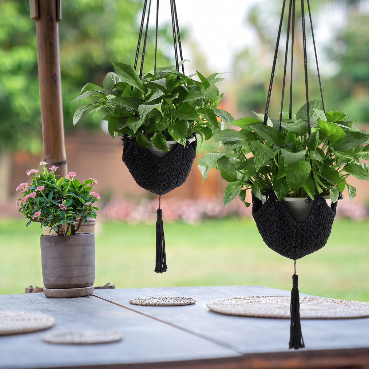 Shappy 1 Pack Jute Crochet Long Plant Hanger for 3 Inch to 12 Inch Pots, Macrame Plant Holder Rope with S Shaped Hooks for Halloween Home Decor (Black)