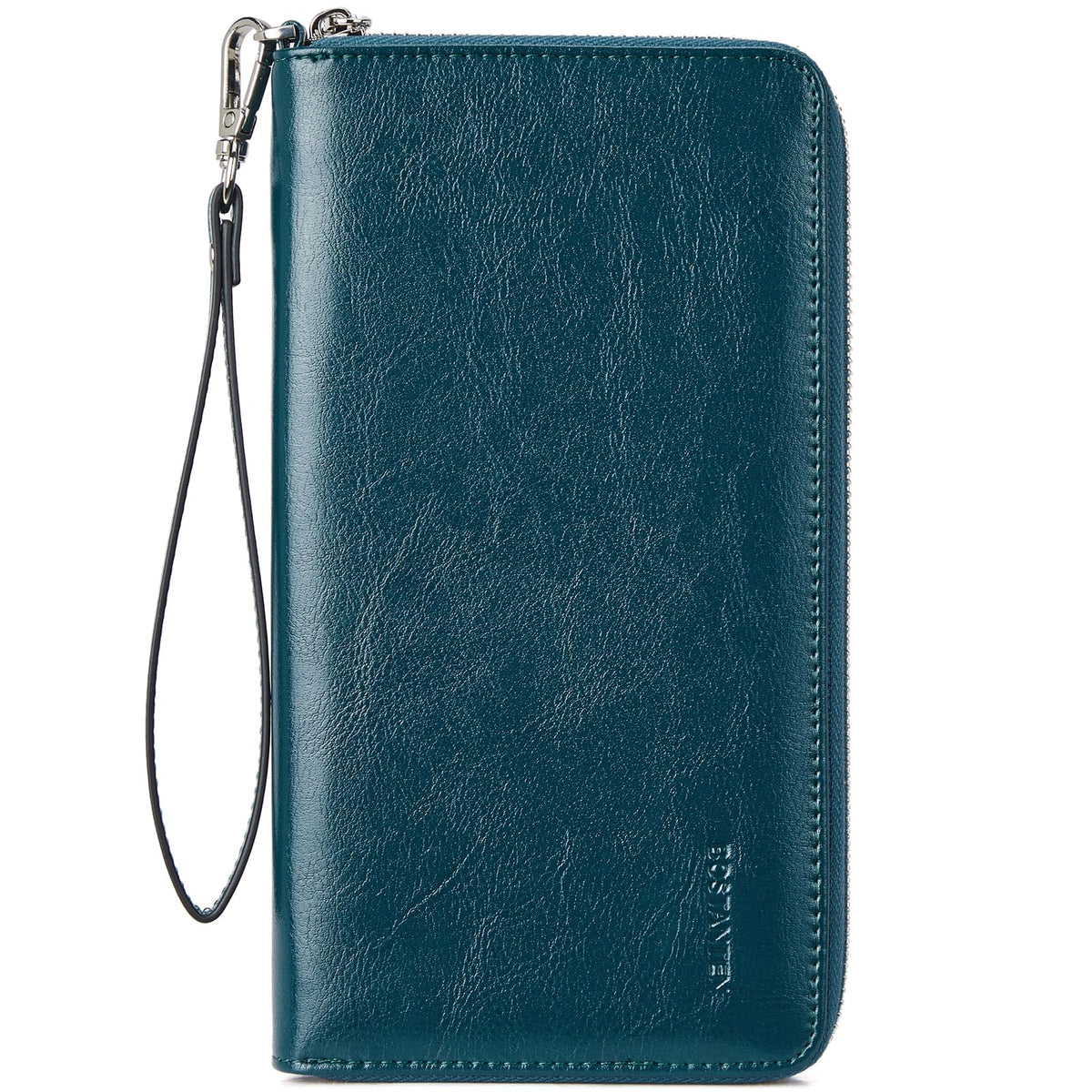 BOSTANTEN Leather Wallet for Women RFID Blocking Zip Around Credit Cards Holder Phone Clutch Peacock Blue