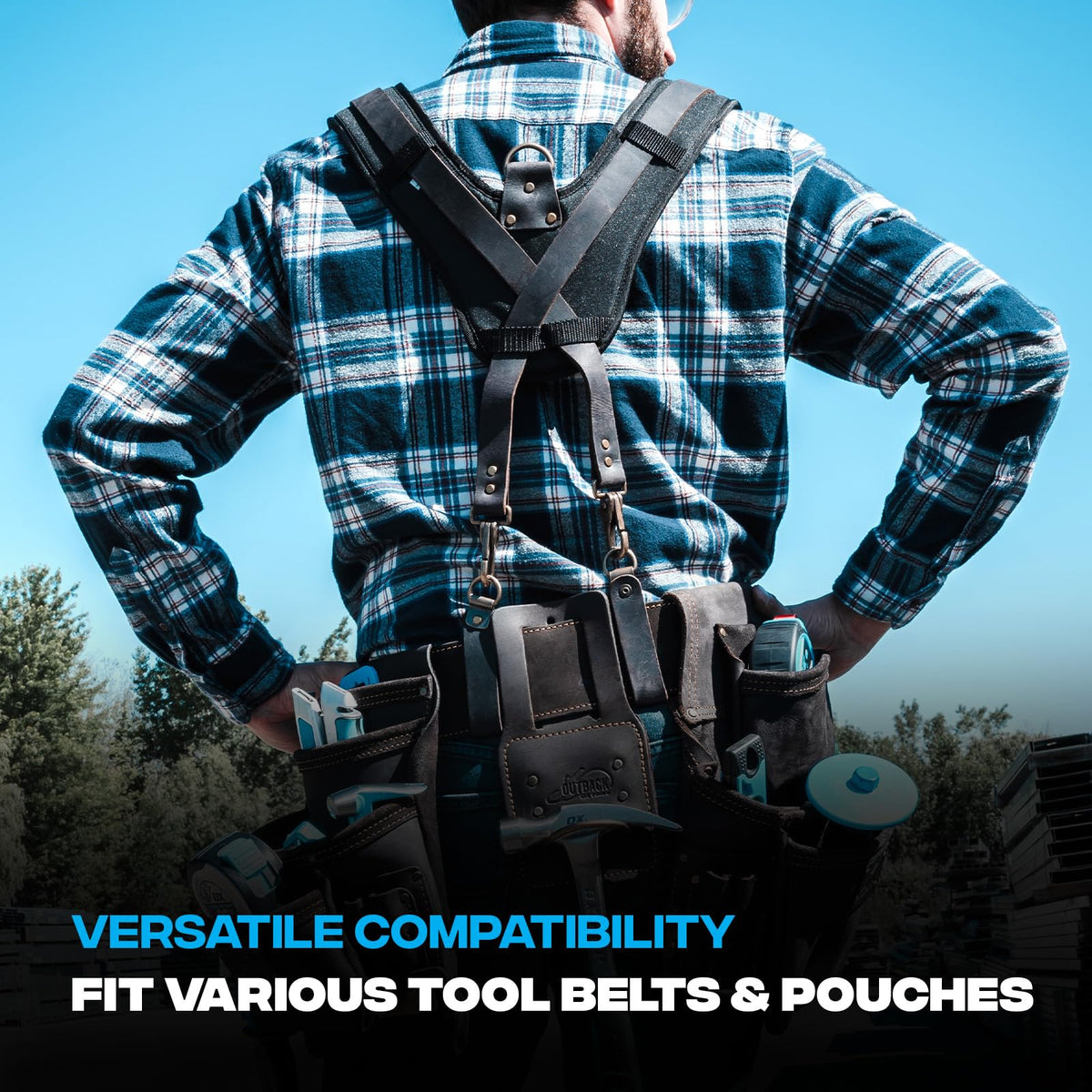 OX Tools Pro Oil Tanned Leather Tool Belt Suspenders for Men - Heavy Duty & Padded Support w/Adjustable Chest Strap OX-P263501 - Tirantes Para Bolsas de Construccion