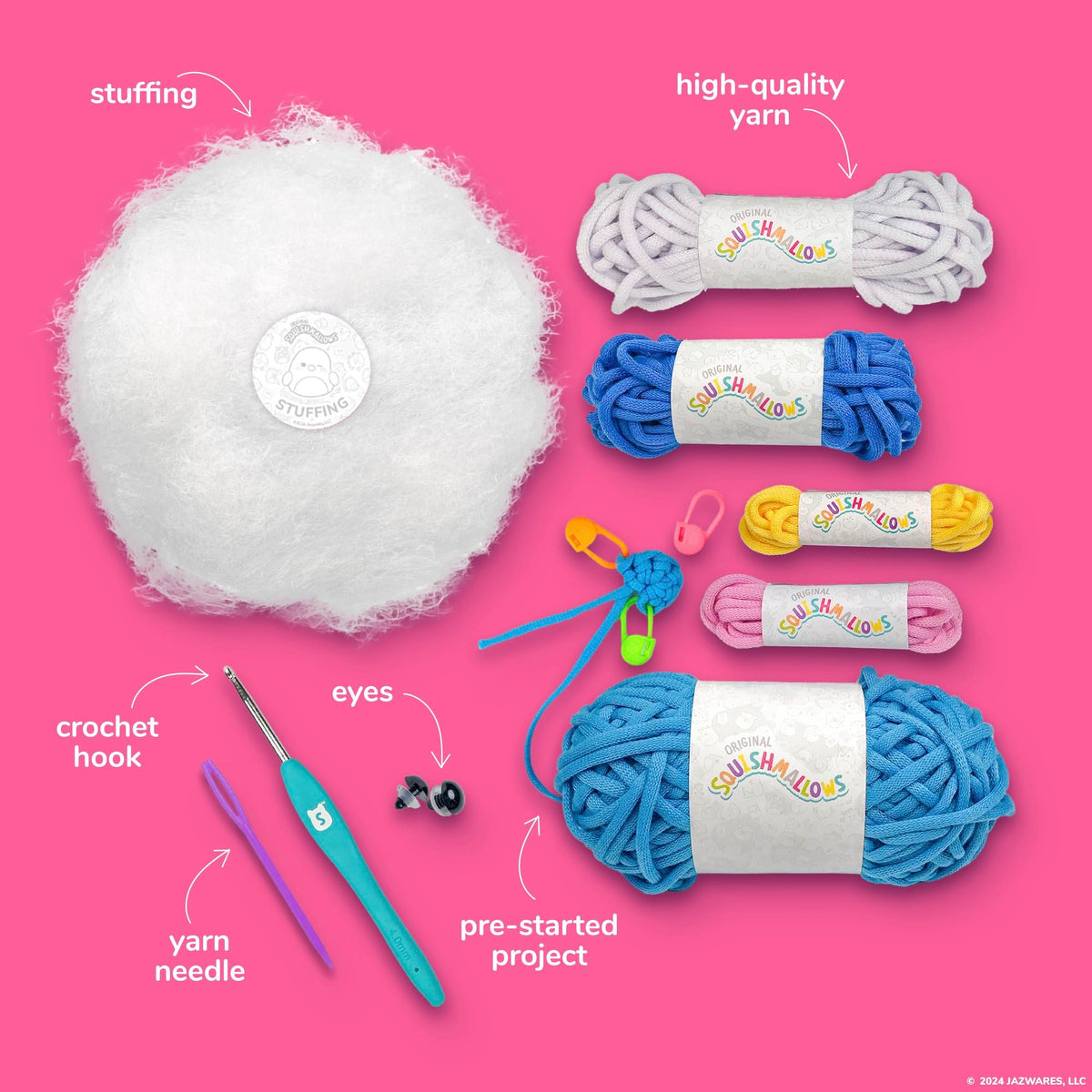 Original Squishmallows Bebe the Bluebird Crochet Kit, Includes Yarn, Crochet Hook, Starter Hooks, Step-By-Step Tutorials, Exclusive Crochet Kit For Beginners, DIY Craft, Crochet Kits, Great Teen Gifts
