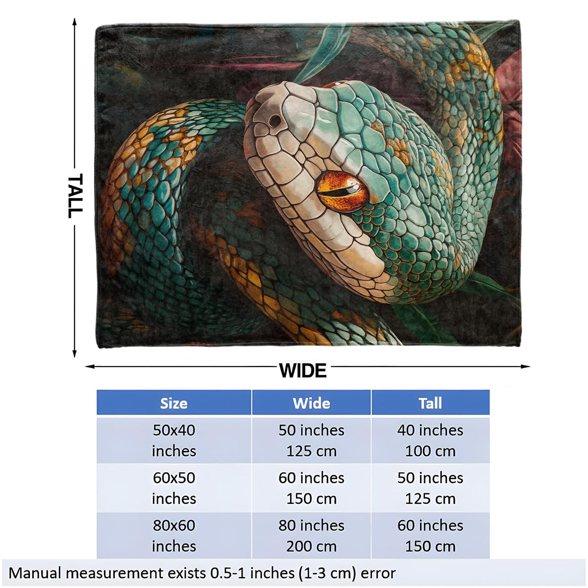 Green Snake Throw Blanket for Girls Boys Kids Adults, 50x60 in, Cozy Flannel Blanket for Bedroom, Camping, Couch, Room Decor, Fuzzy Warm Soft Gifts