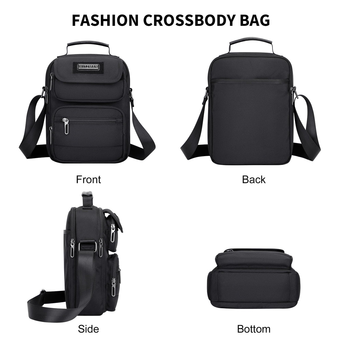 WITZMAN Crossbody Bag for Men Casual Shoulder Bag Lightweight Nylon Messenger Bag Small Man Purse for Work Travel(B710 Black)