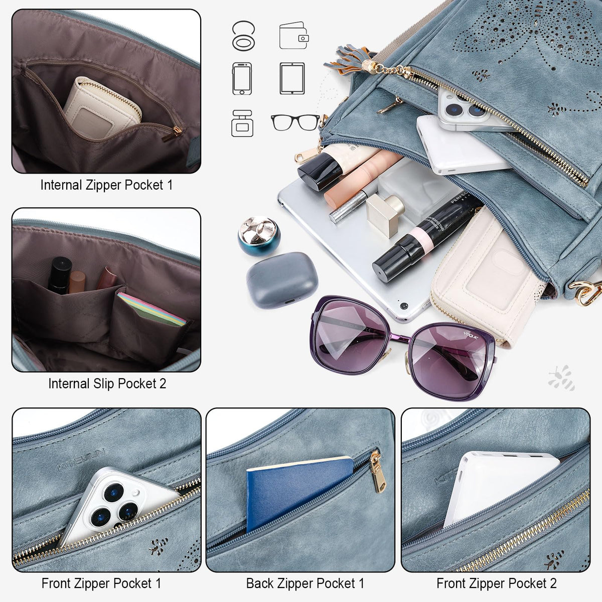 KITEVIUN Medium Crossbody Bags for Women Trendy, Women's Butterfly Shoulder Handbags with Tassel
