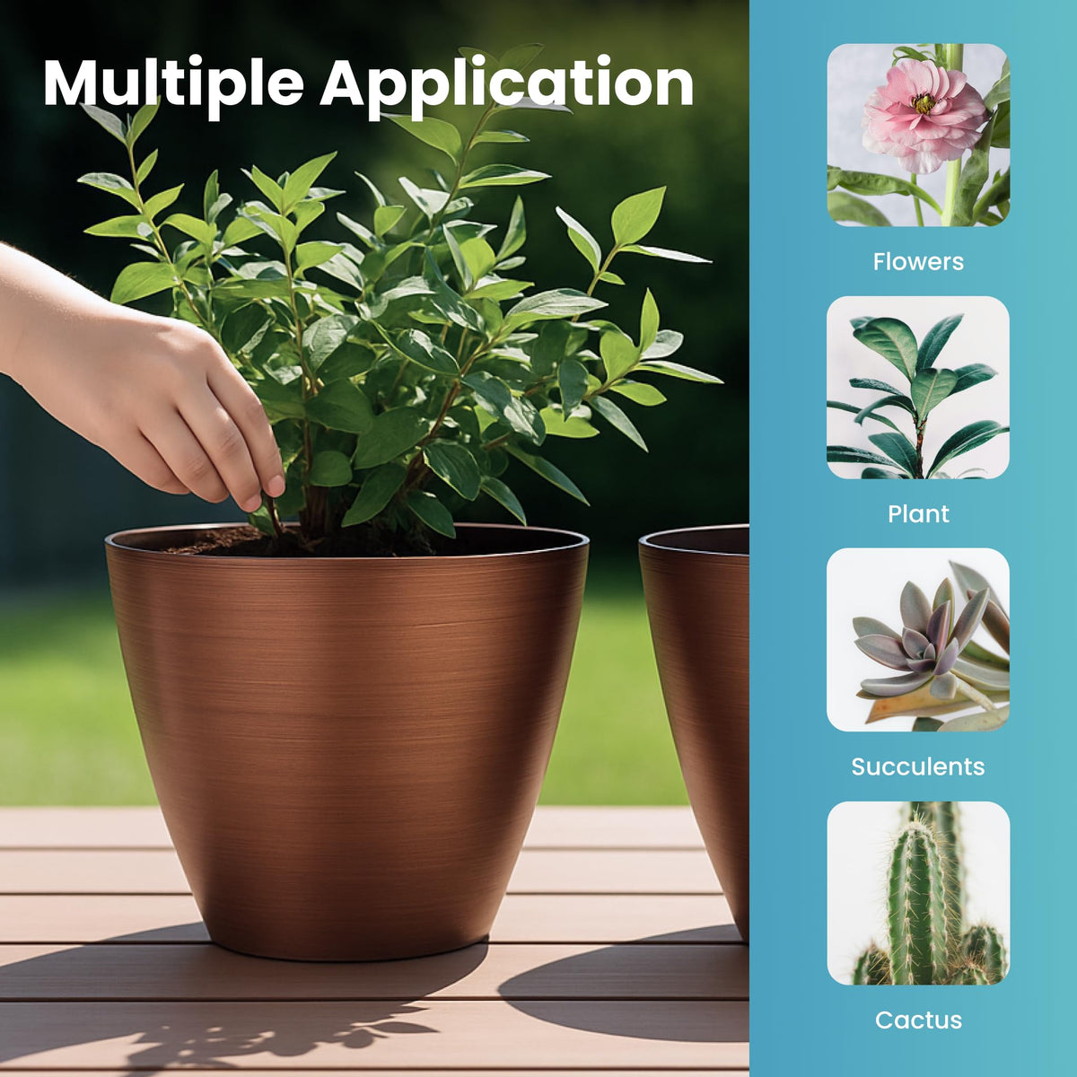 Vanslogreen 2 Pack Plastic Plant Pots with Drainage Holes, 8 inch Planter for Indoor Outdoor Plant, Garden Flower Pots for Aloe, Herbs, Cactus (Brushed Copper, 2pcs)
