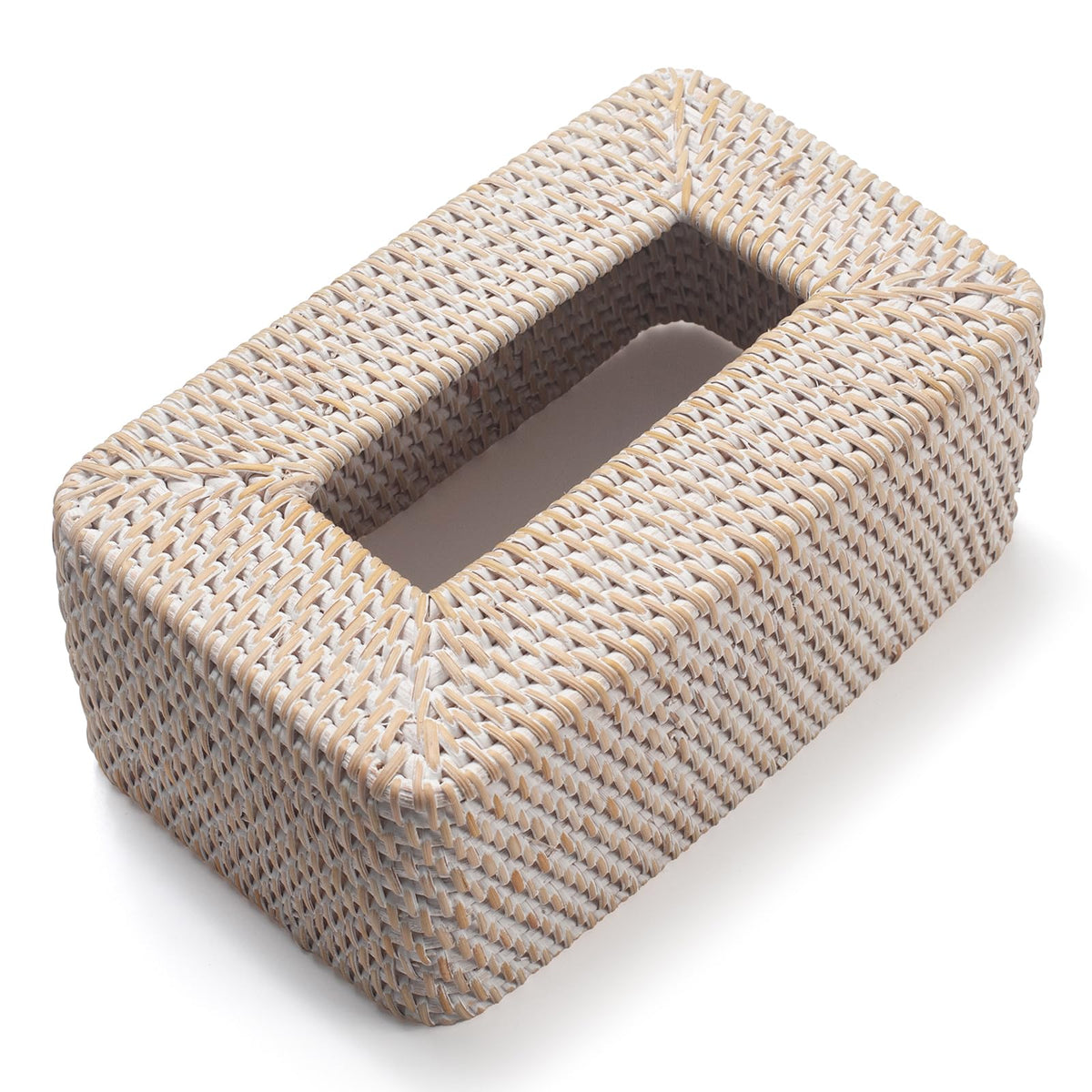 Rattan Tissue Box Cover, Rectangular Wicker Tissue Box Holder, Decorative Woven Facial Tissue Holder for Bathroom, Kitchen, Living Room, Bedroom (Whitewash)