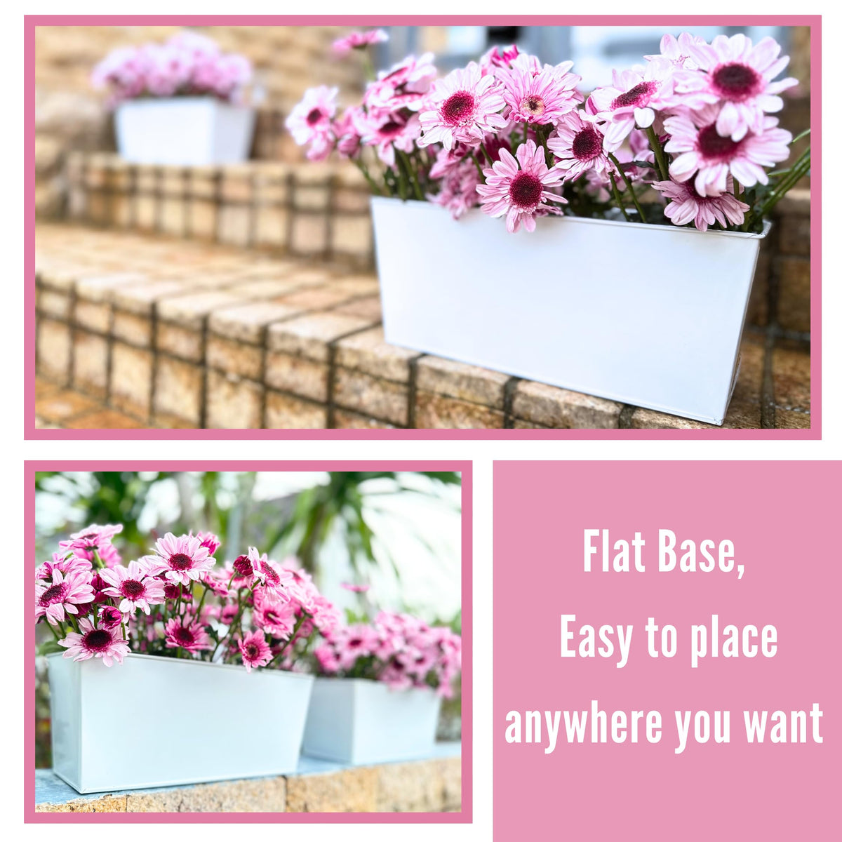 LaLaGreen Rail Planter (16 Inch, 6 Pack) White Rectangular Metal Hanging Flower Railing Fence Balcony Gardening for Apartment Patio Planters Outdoor Deck Decoration Modern Garden Style Porch Decor