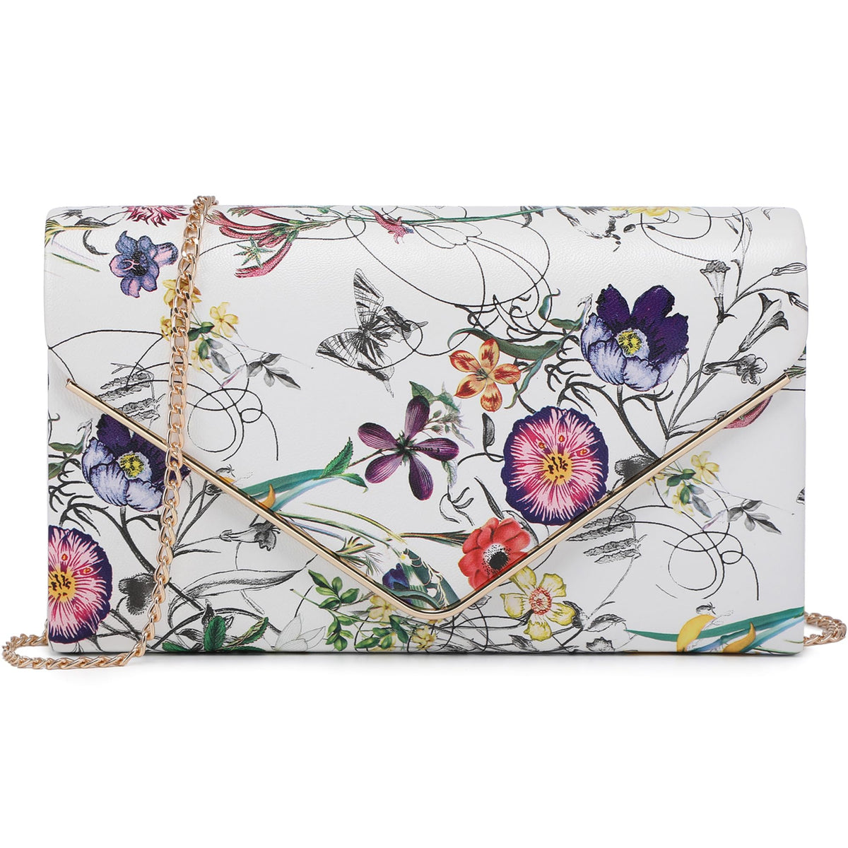 Dasein Women's Evening Clutch Bags Formal Party Clutches Wedding Purses Cocktail Prom Clutches (White Floral)