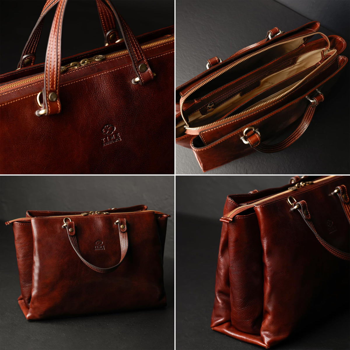 Time Resistance Leather Handbag for Women - Italian Handmade Top Handle Bag - Purse (Brown)
