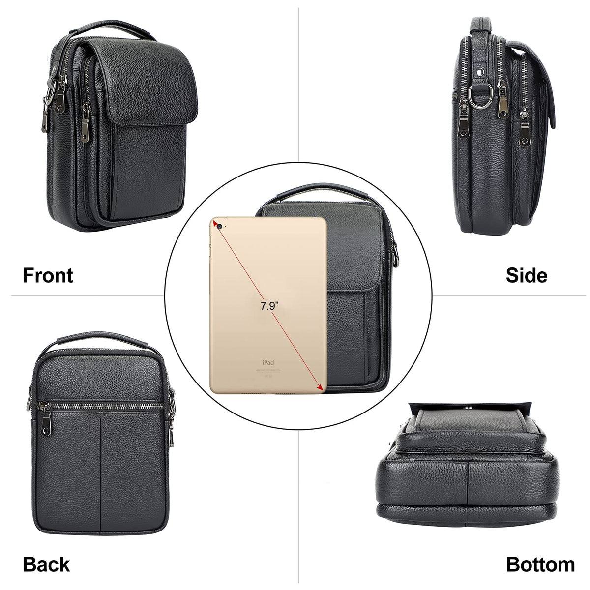 Augus 100% Genuine Leather Small Messenger Bag for Men - Crossbody Shoulder Sling Travel Daypack with Magnetic Buckle, Unisex Design for Daily Commute & Travel