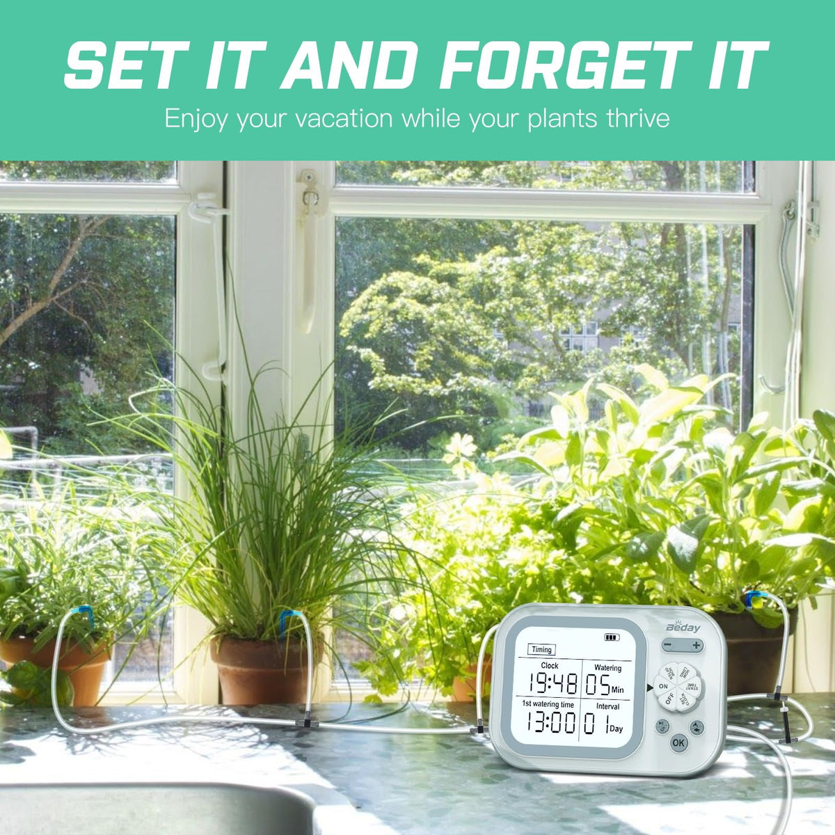 Automatic Drip Irrigation System for Indoor Plants, 2026 Automatic Plant Waterer for 15 Potted Plants Watering with Anti-Siphon and Humidity Mode, Timer, Rechargeable Vacation Self-Watering Pump