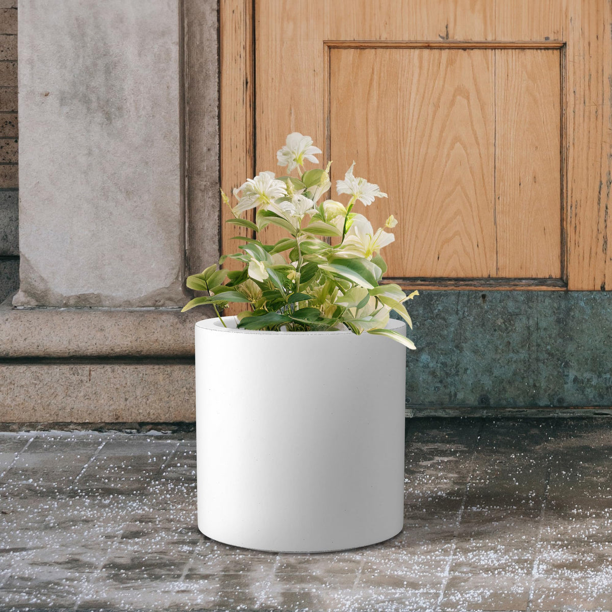 Kante 12.6" Dia Round Concrete Planter, Modern Style Large Cylindrical Plant Pot with Drainage Hole and Rubber Plug for Indoor Outdoor Patio, Pure White