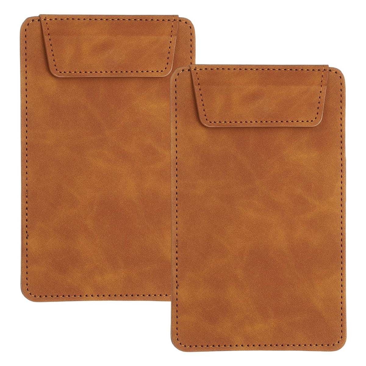 uxcell 2 Pack Mini Clipboard, 6" x 4" Leather Small Clipboard with Pen Holder, A7 Size Magnetic Writing Clip Boards for Business, Office,Restaurant and Hotel (Brown)