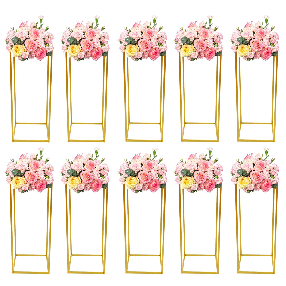 10 PCS 23.6inch Gold Column Wedding Flower Stand, Flower Floor Vase Display Rack, Wedding Centerpiece Flower Vase for Table, Tall Flower Holder for Home Party Wedding Decorations