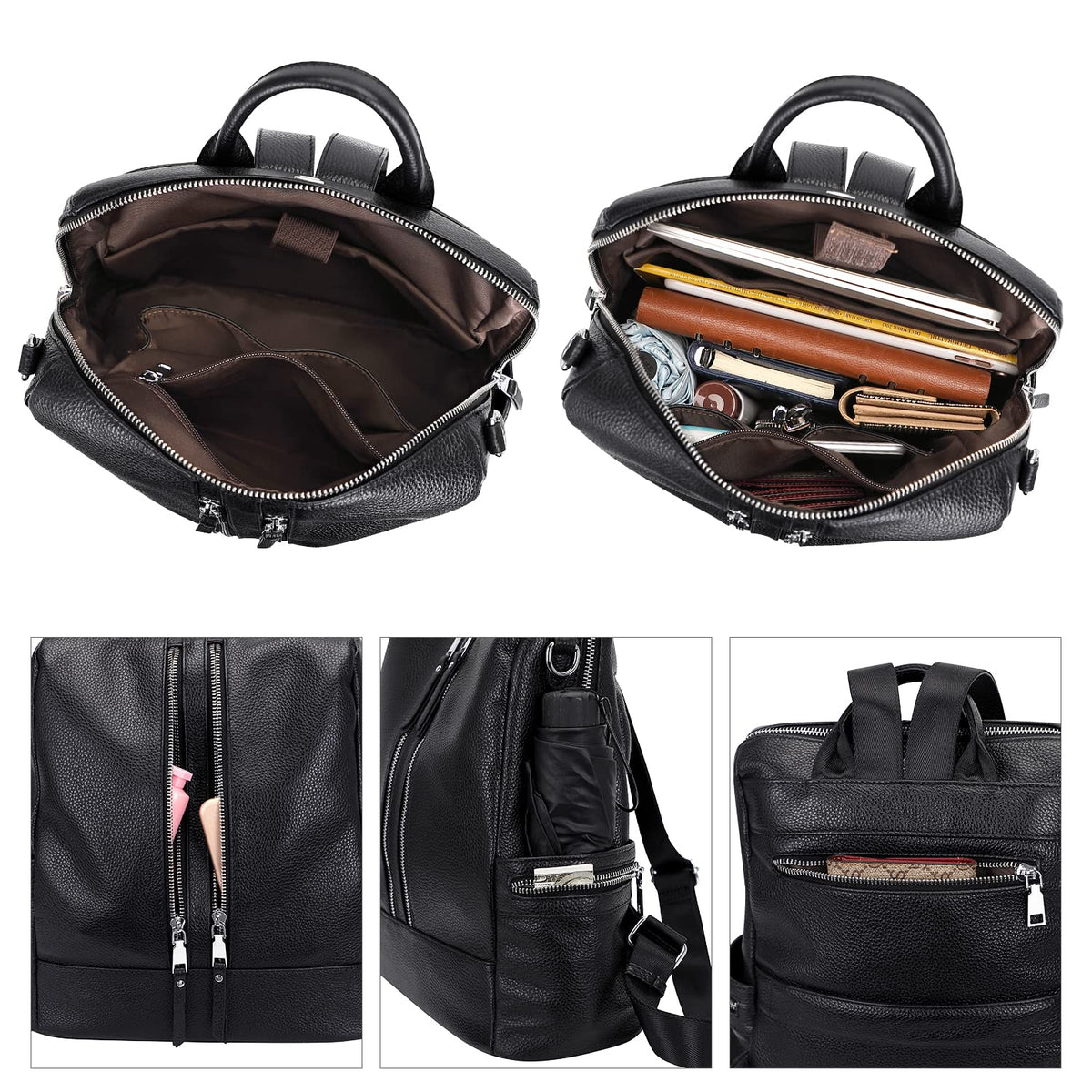 ALTOSY Genuine Leather Backpack Purse for Women Convertible Shoulder Bag Crossbody Bag Elegant Casual Daypacks (S77 Black)
