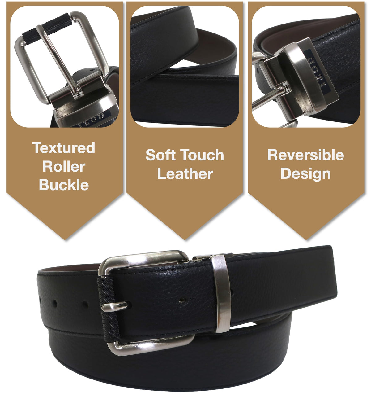 IZOD, Mens, Reversible Leather Belt, Brown, 34/36