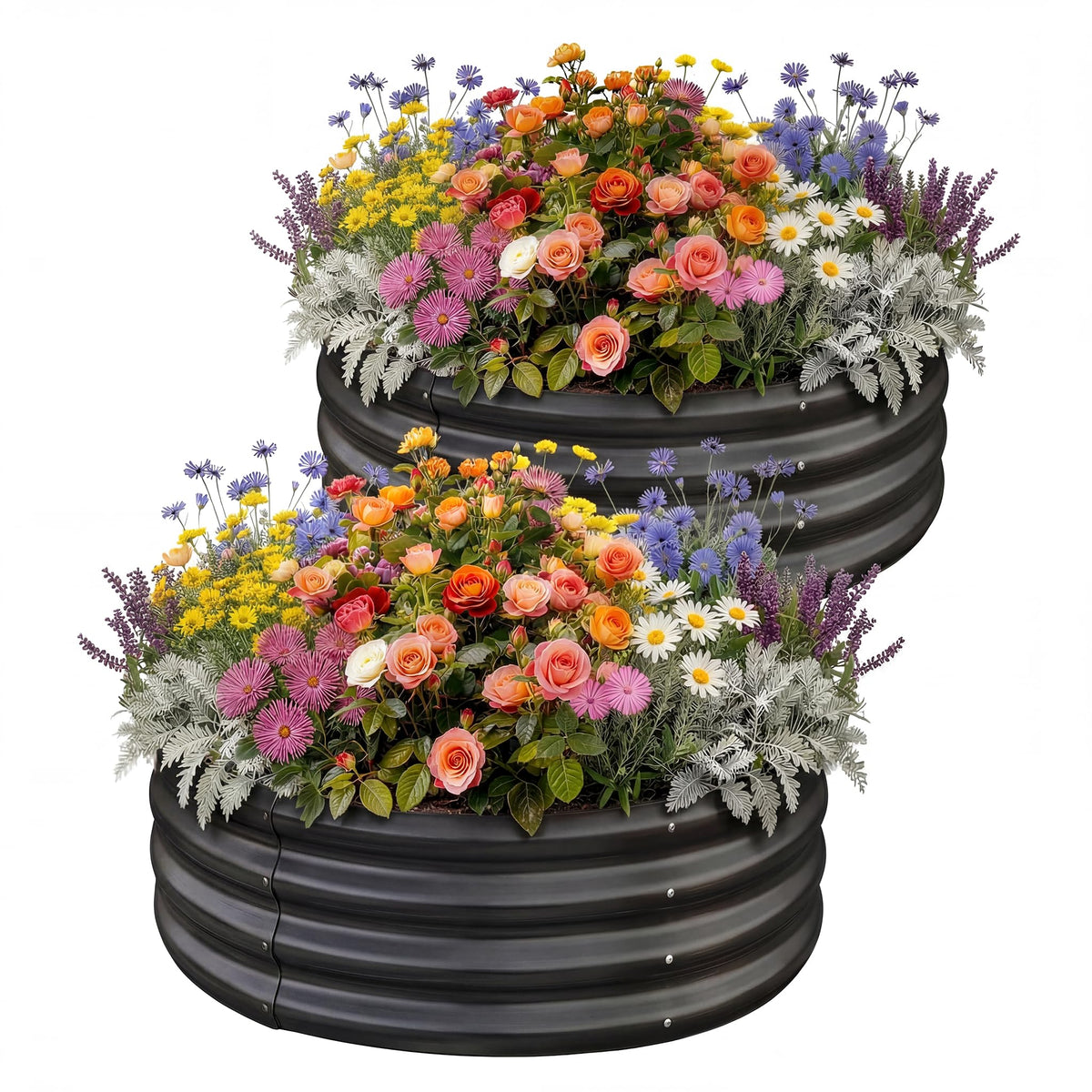 Land Guard Galvanized Raised Garden Bed 2Pcs, Planter Raised Garden Beds Outdoor, Round Clearance Raised Garden Beds for Gardening Vegetables (Gray)