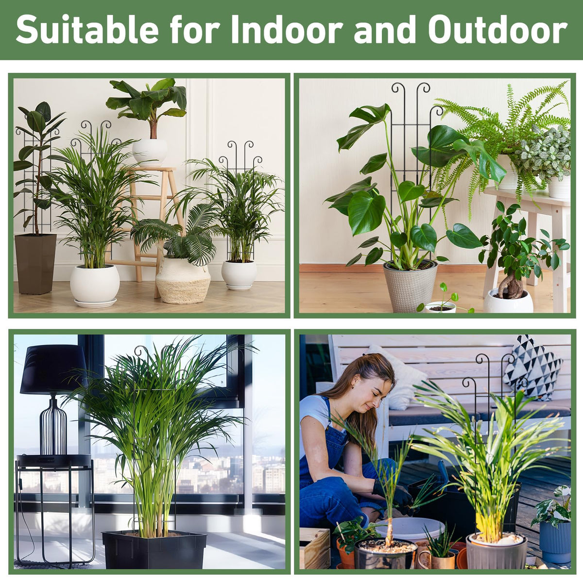 Xeeol 32.6in Tall Plant Trellis Indoor, Metal Garden Trellis for Climbing Plants, Expandable Trellis for Potted Plants for Ivy Pothos Hoya Monstera, 4 Pack