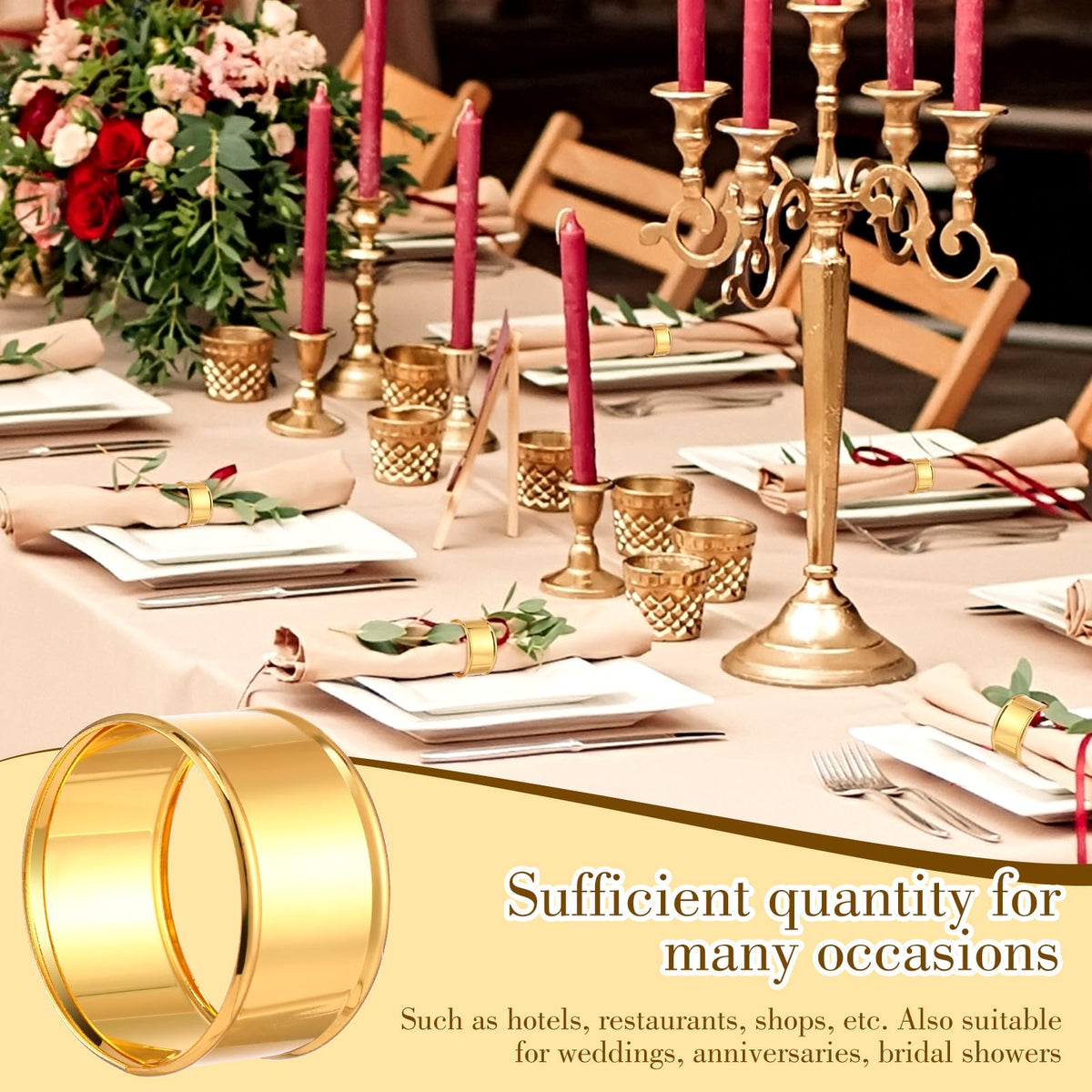Lounsweer 100 Pcs Gold Napkin Rings Metal Round Holders Buckles for Napkins Weddings Table Serviette Receptions Banquet Birthday Christmas Party Decorations (Basic)