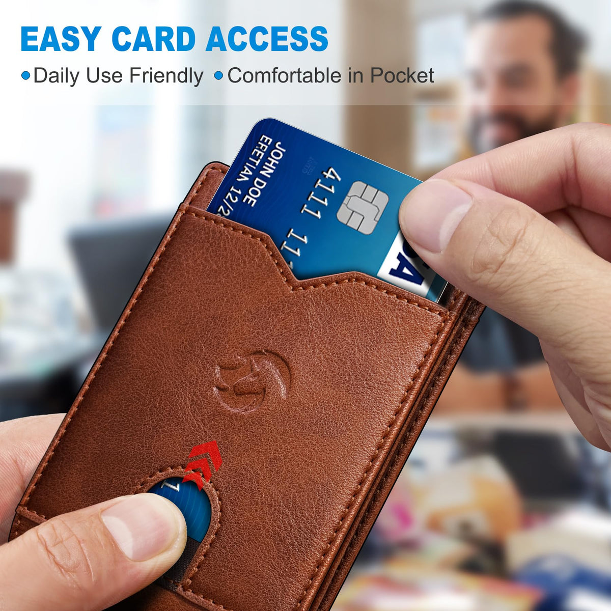 Housmai Mens Wallet: 2 ID Windows & 13 Card Slots Slim Leather Bifold, RFID Blocking Front Pocket Wallet for Men, Gift Box
