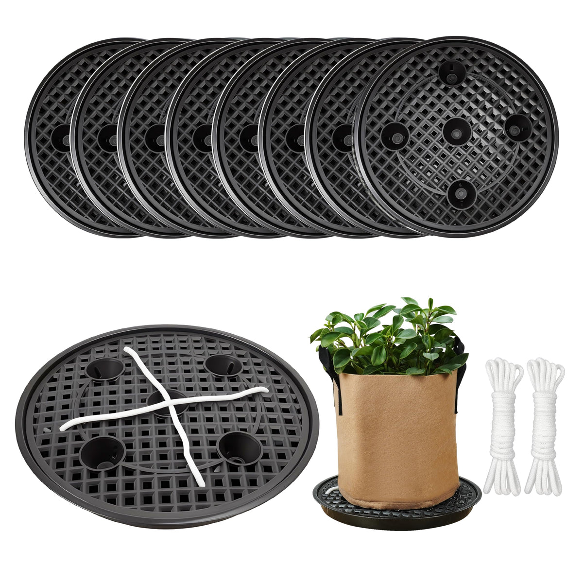 8 Pack 12 inch Self Watering Base for Fabric Grow Bag, Self-watering Plastic Elevated Plant Saucer Stand, Automatic Watering Tray for Non-woven Planter Flower Pot Growth Tent Greenhouse Indoor Outdoor
