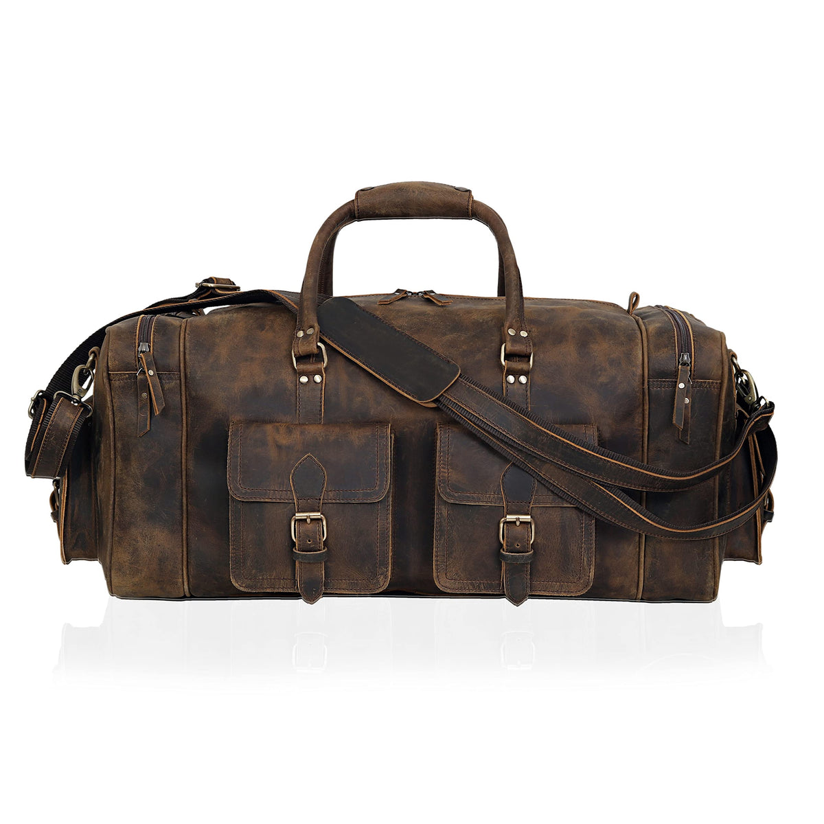 Large duffel bags for men holdall leather travel bag overnight gym sports weekend bag (BROWN, 20" Medium)