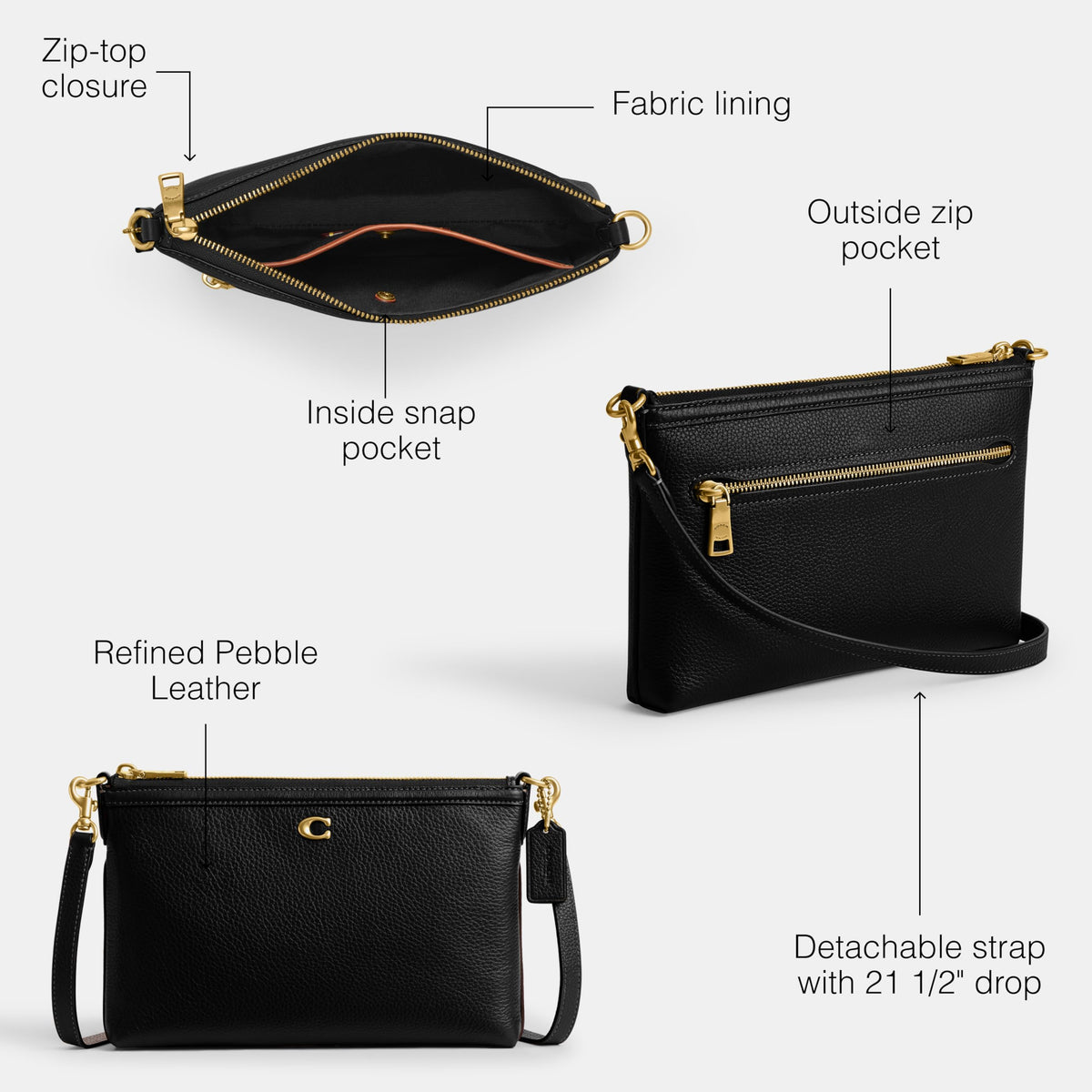 Coach Women's Legacy Zip Top Crossbody Bag, Black, One Size