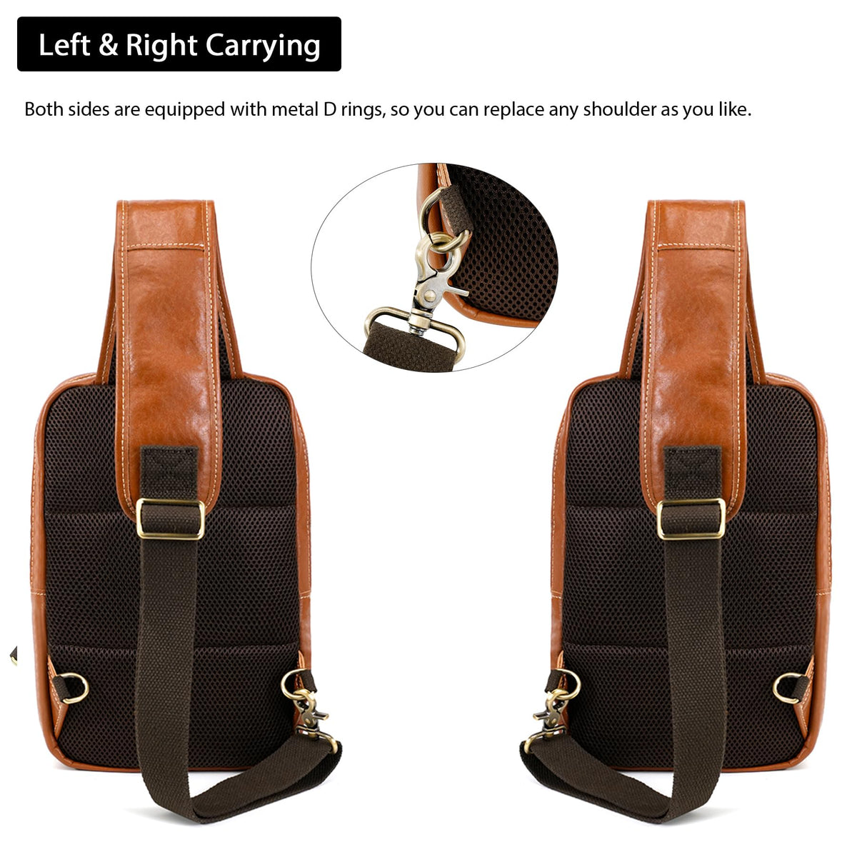 LANNSYNE Vegetable Tanned Leather Sling Bag For Men Fits 10.5" iPad, Crossbody Chest Daypack