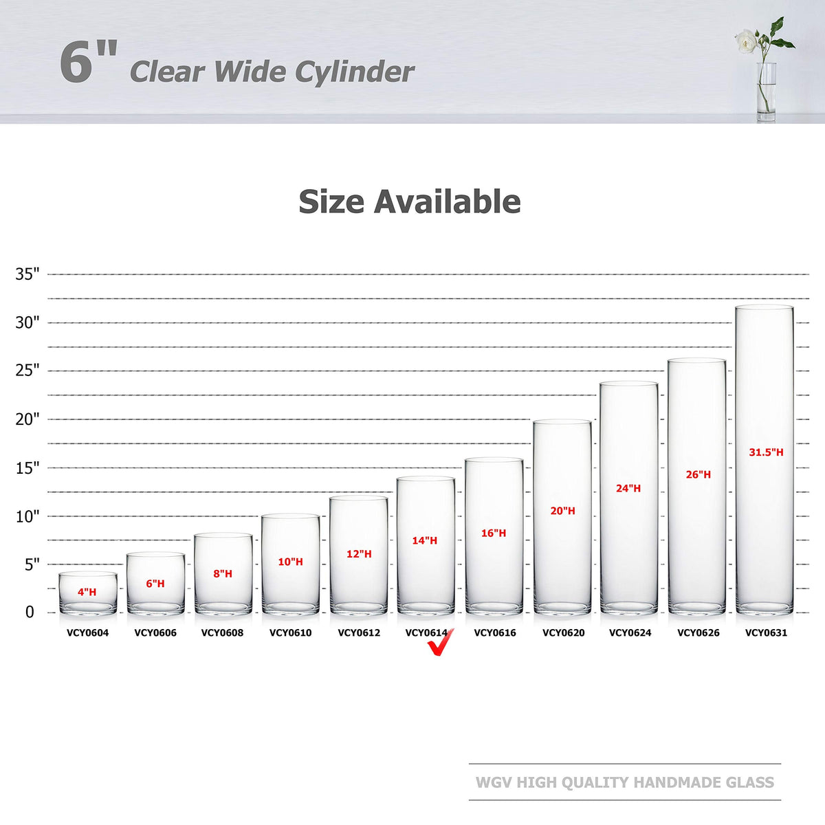 WGV Cylinder Vase Bulk, Width 6", Height 14", Clear Glass Container Terrarium Candle Holder for Wedding Centerpiece, Party Event, Home Decor, 6 Pieces