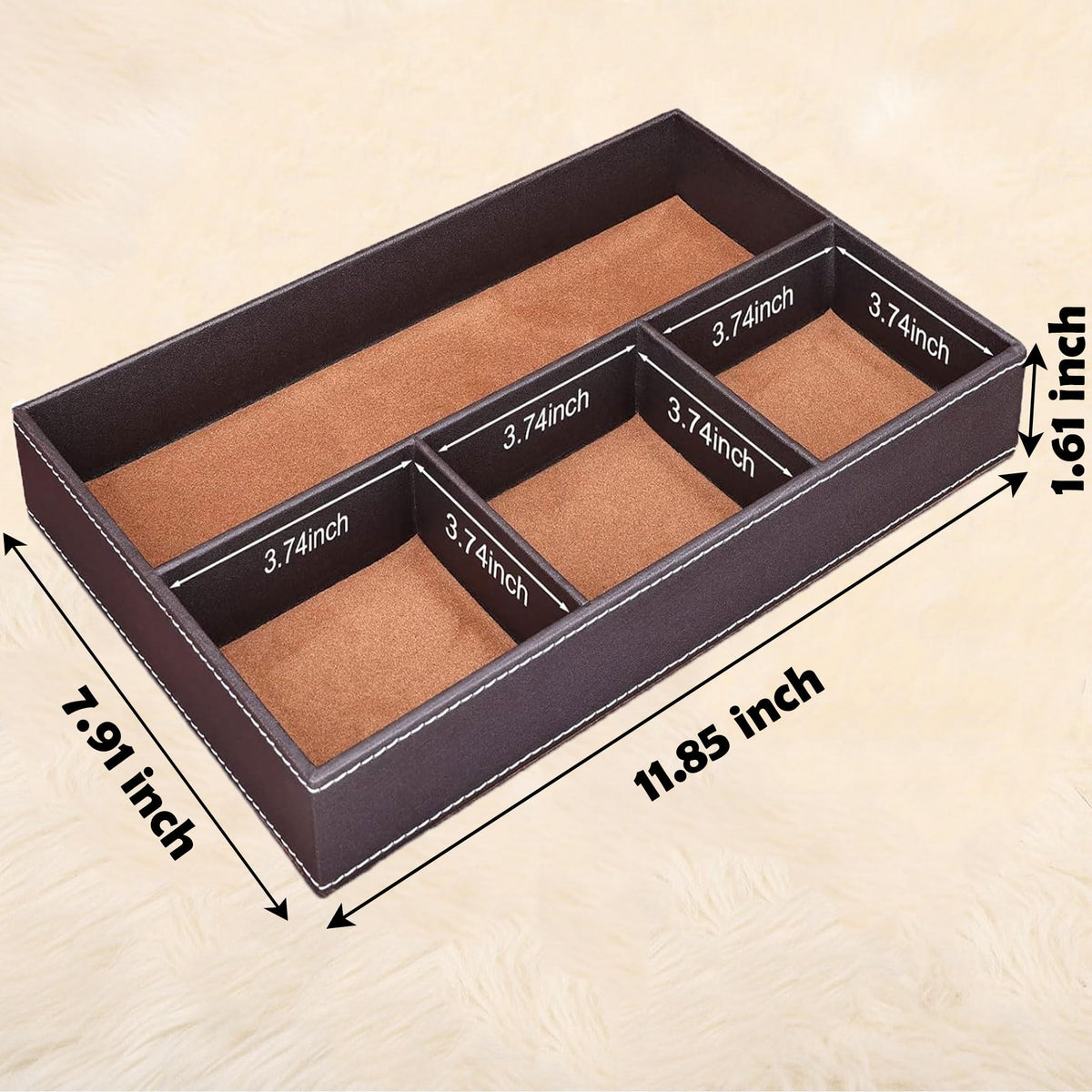 AUMISKY Leather Valet Tray Organizer, Stackable Nightstand & Dresser Storage Tray, Entryway Desk Catchall Tray for Keys Wallet Watch Phone, Bedside Desktop PU Leather Drawer Caddy Tray - Brown