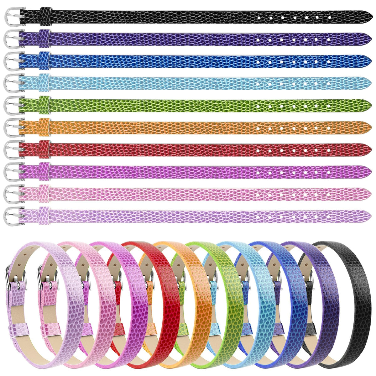 AUEAR, 20 Pack 8mm Wristbands Bracelets for Slide Letters Mix Colors Jewelry Making DIY Craft 10 (Leather Slide)