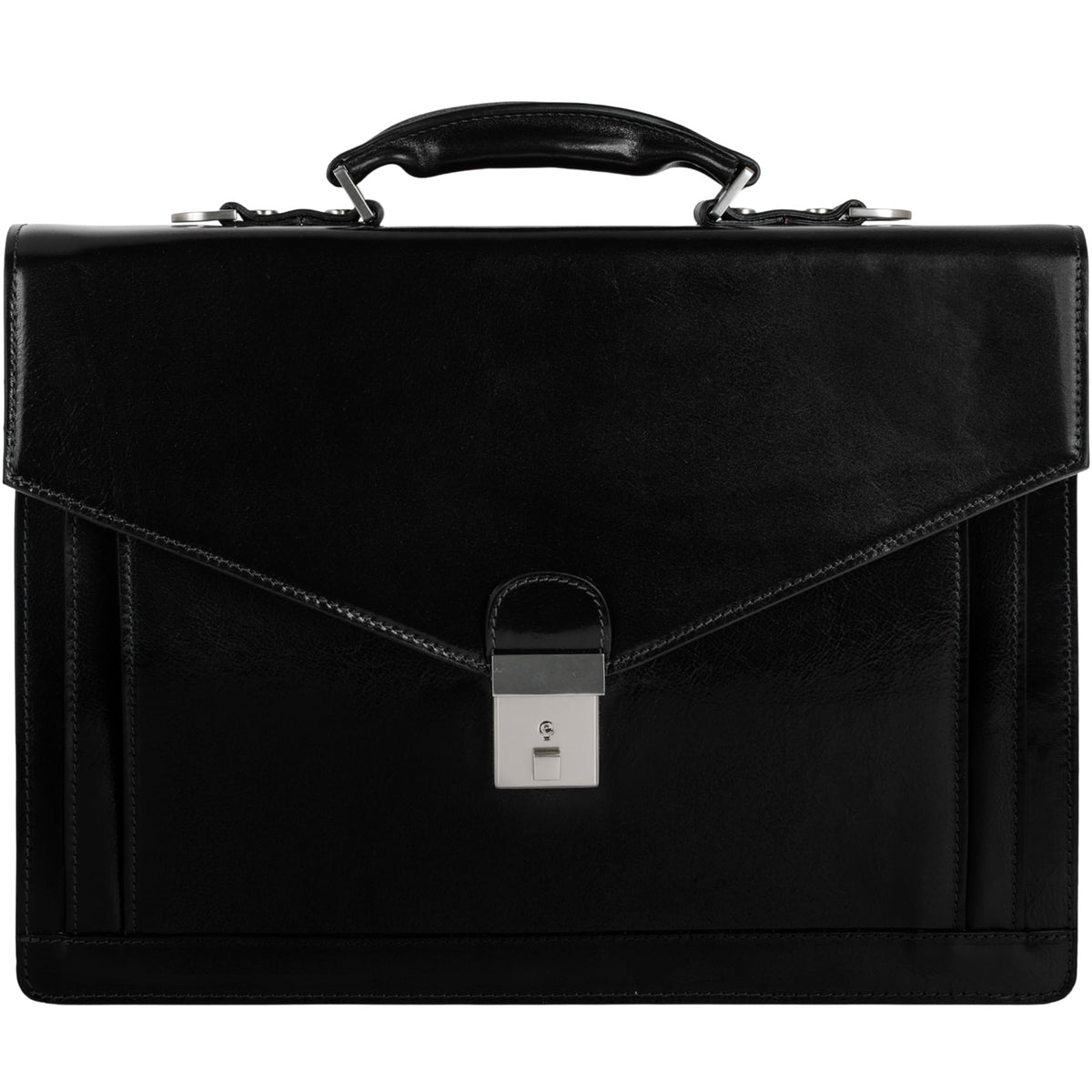 Time Resistance Leather Briefcase for Men - Business Laptop Bag - Italian Handmade Leather Bag - Attache - Gift Box Included (Black)