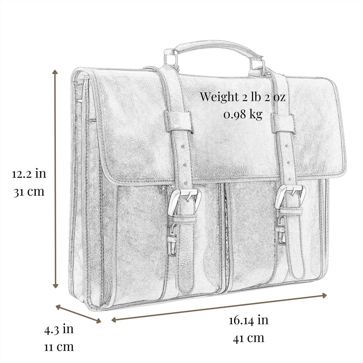 Time Resistance Leather Briefcase for Men - Handcrafted in Italy Full Grain Messenger Bag - Laptop Bag (Cognac Brown)