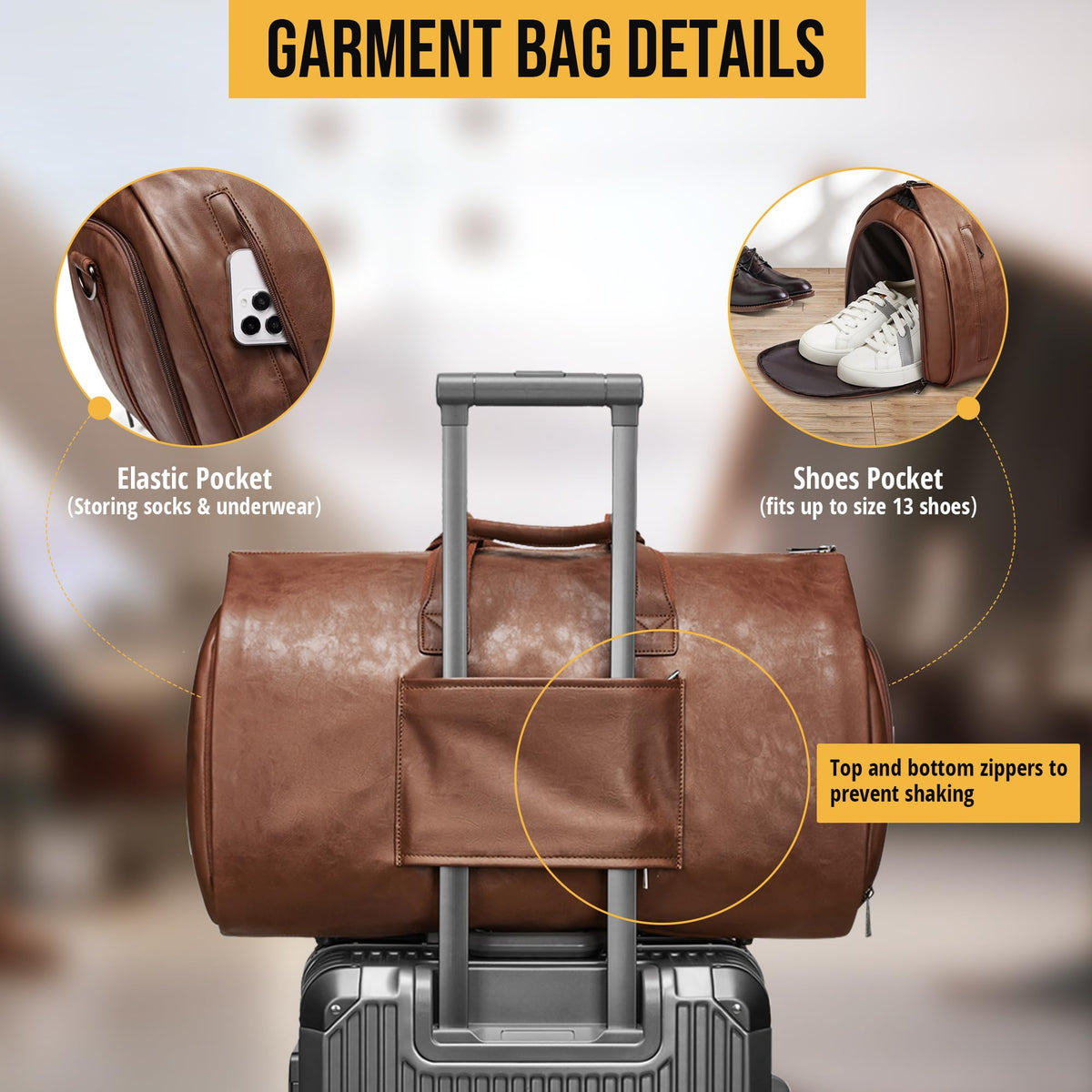 Wymulot Convertible Garment Bag, Carry on Garment Duffel Bag with Shoulder Strap, Men's Women's Travel Clothing Bag with Shoe Compartment, 2-in-1 Hanging Suitcase Suit Business Travel Bag (Brown)
