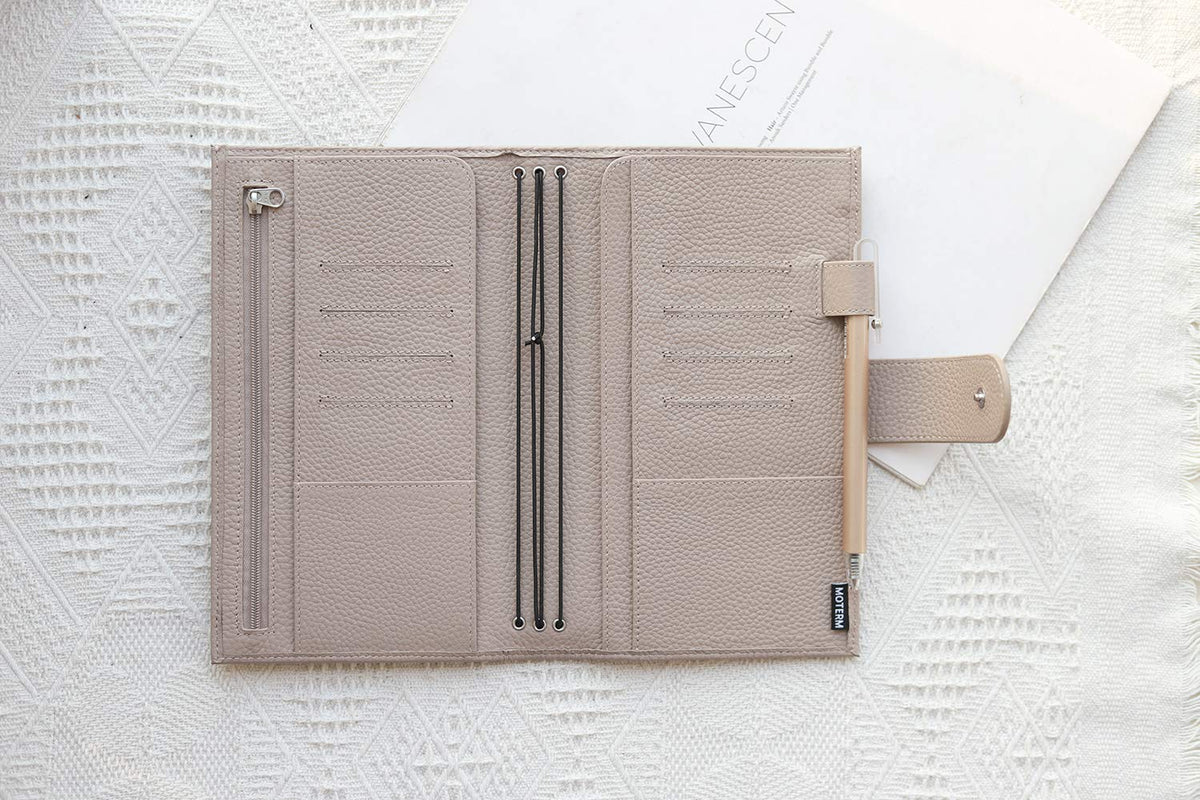 Moterm Companion Traveler's Notebook Cover - Upgraded Design with Back Pocket (Standard Size, Pebble-Taupe)