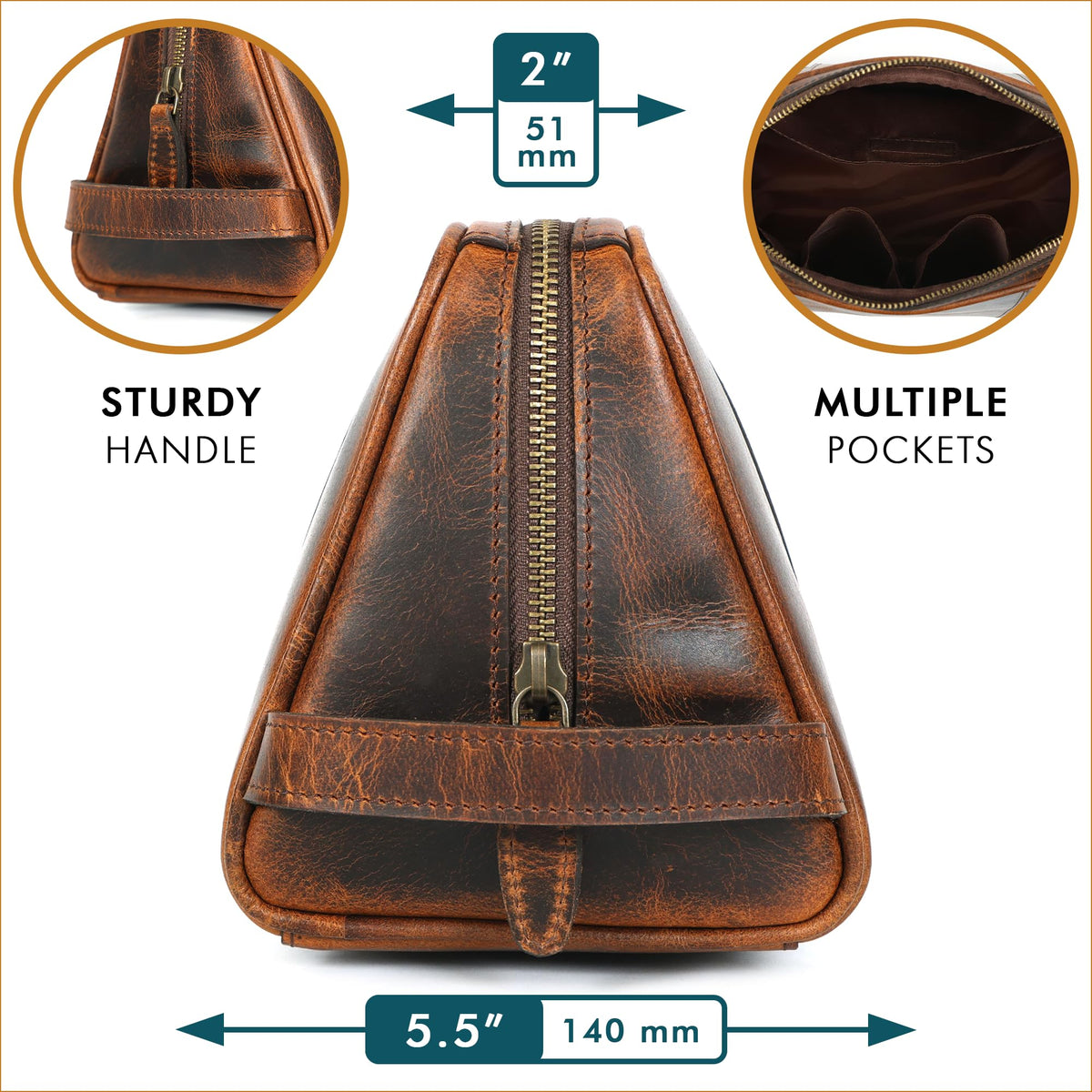 ELIZO Premium REAL Leather Toiletry Bag for Men Dopp Kitt Hanging Mens Toiletry Large TSA Toiletries Bag Shaving Grooming Bag Organizer